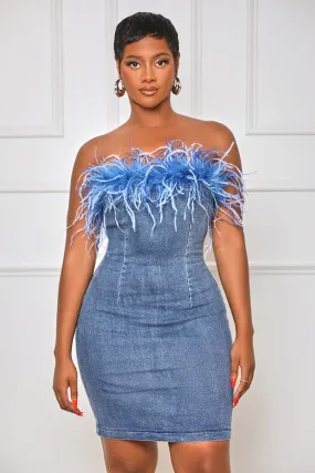 Something Special Feather Mini Dress (Blue Multi)- FINAL SALE