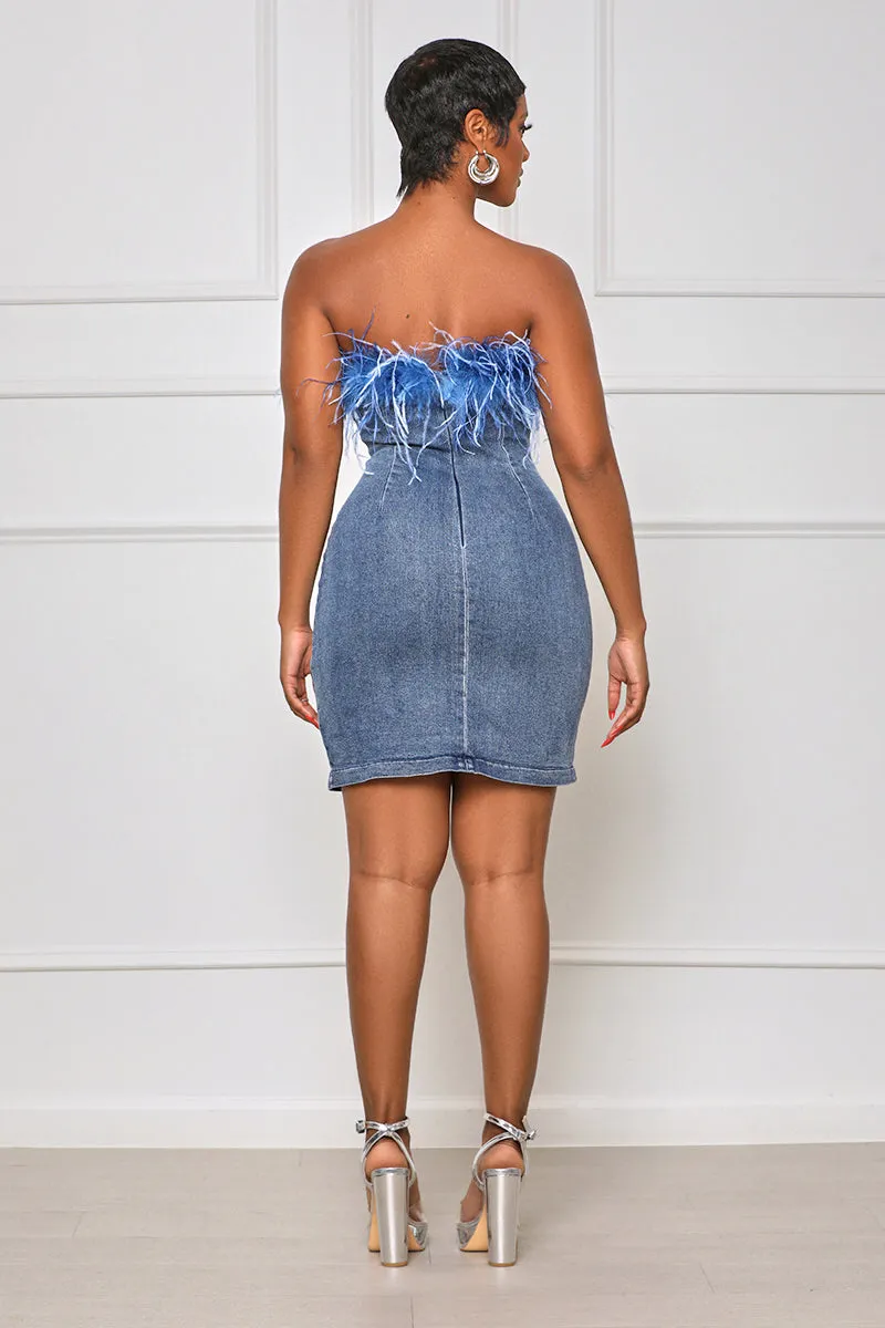 Something Special Feather Mini Dress (Blue Multi)- FINAL SALE