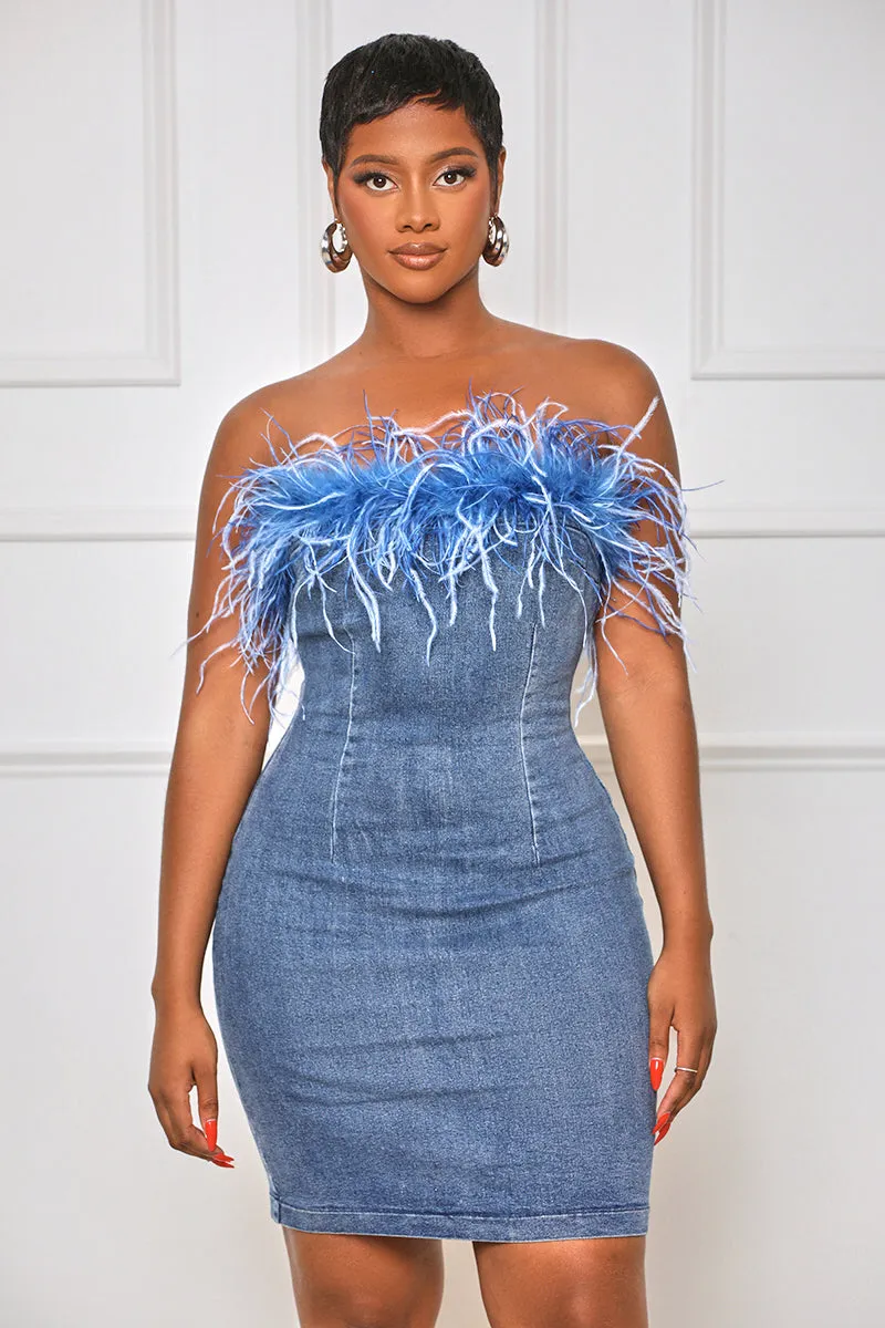 Something Special Feather Mini Dress (Blue Multi)- FINAL SALE