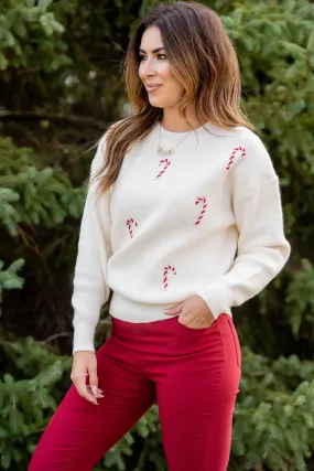 Stitched Candy Canes Sweater