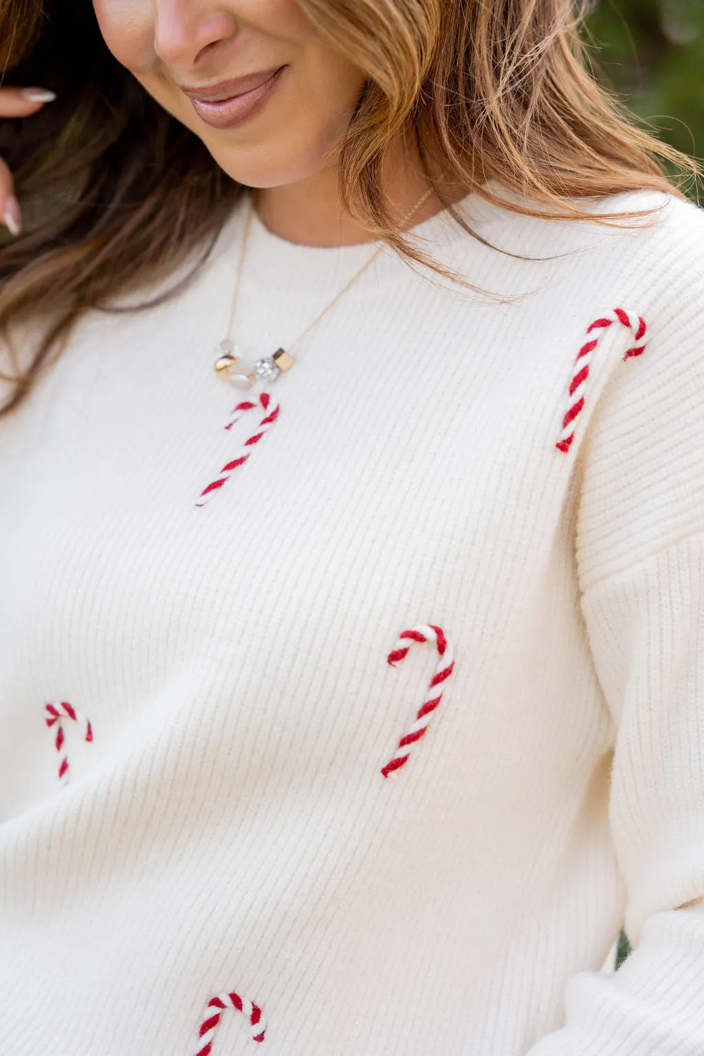 Stitched Candy Canes Sweater