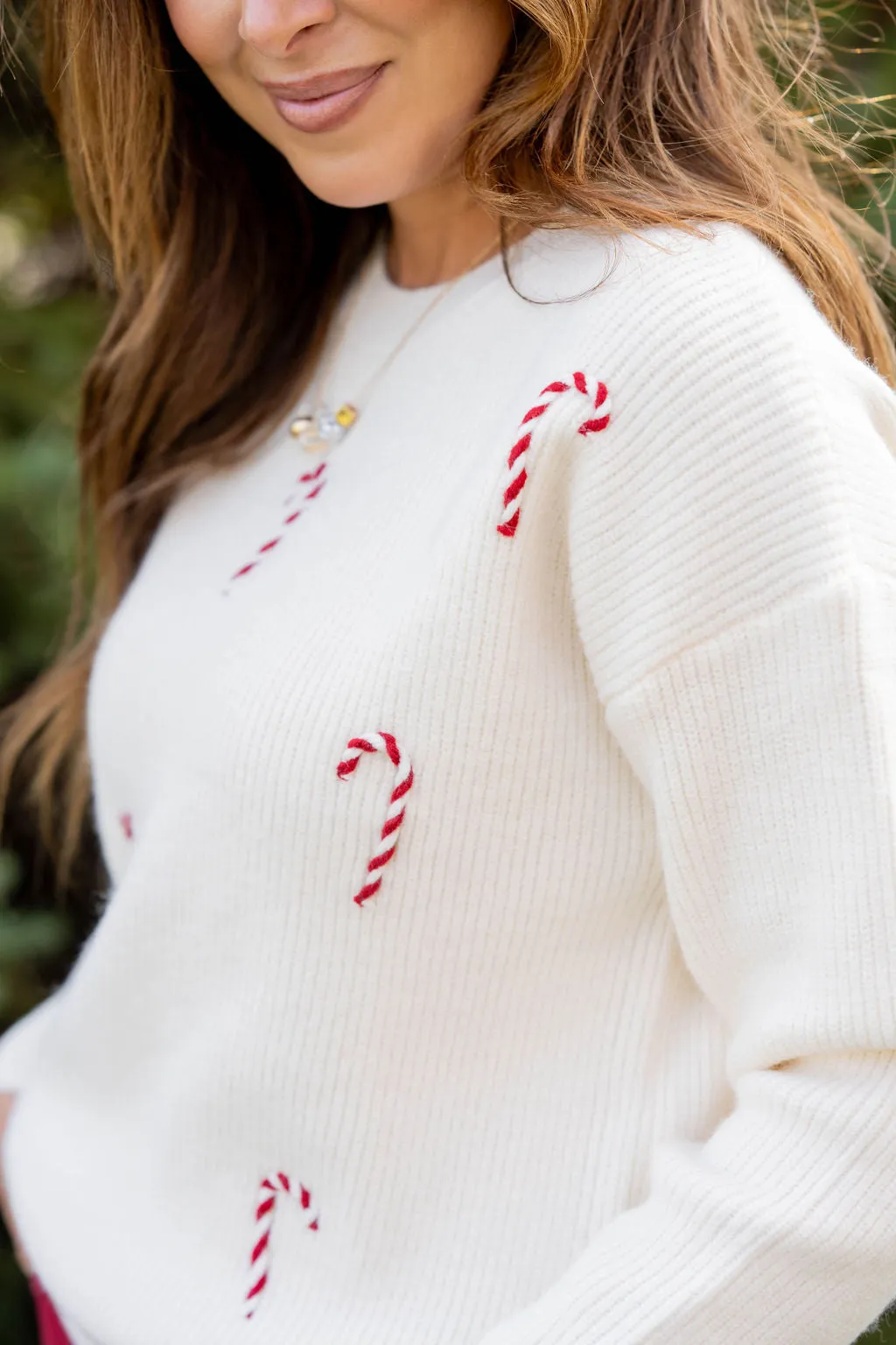 Stitched Candy Canes Sweater