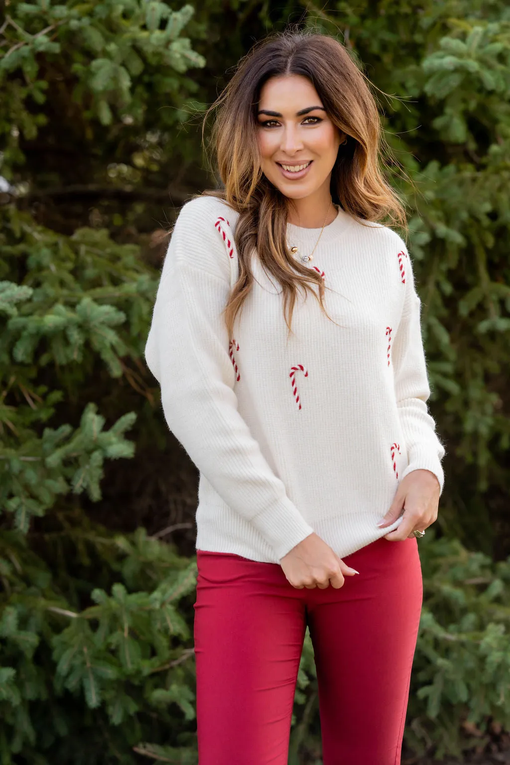 Stitched Candy Canes Sweater