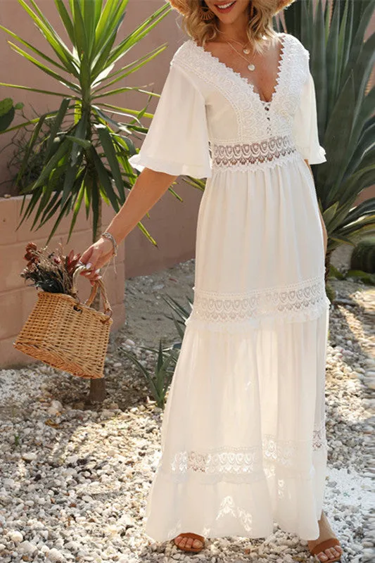 Stitching Embroidery Bohemian Maxi Dress