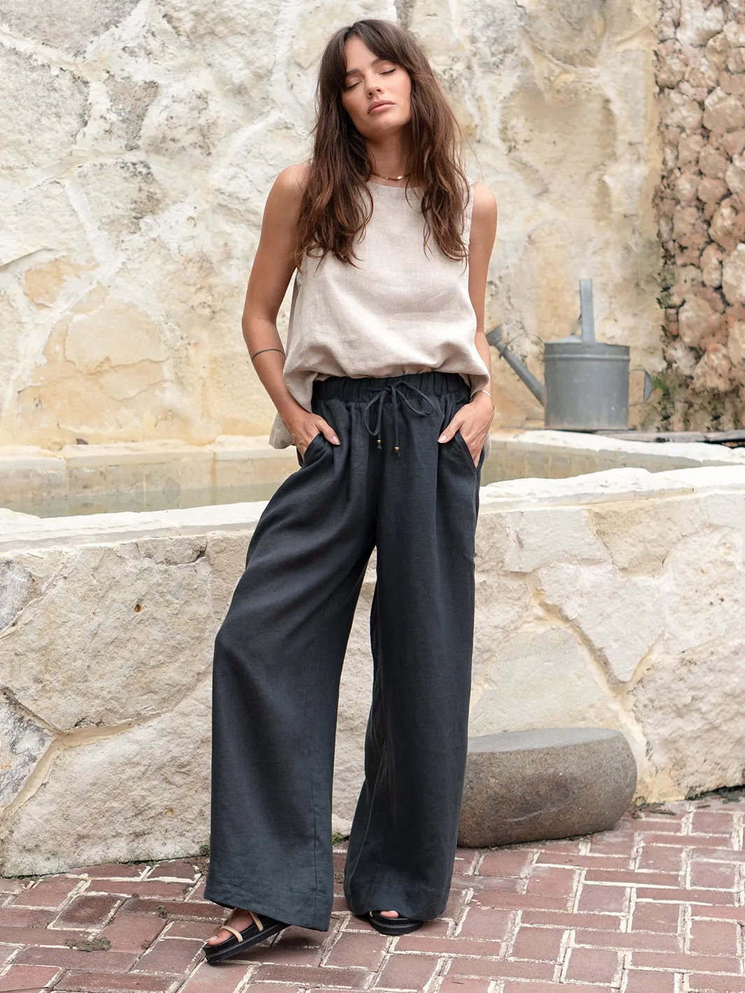 Sundara Linen Pants Charcoal