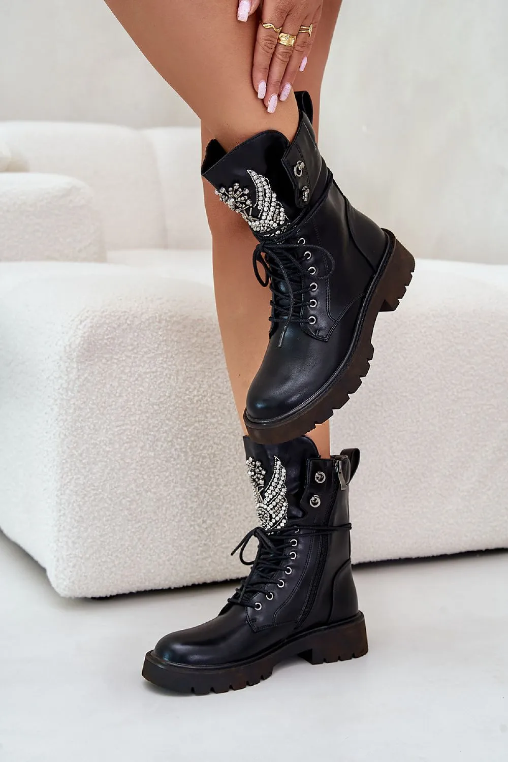 TEEK - Bejeweled Tougue Laced Boots