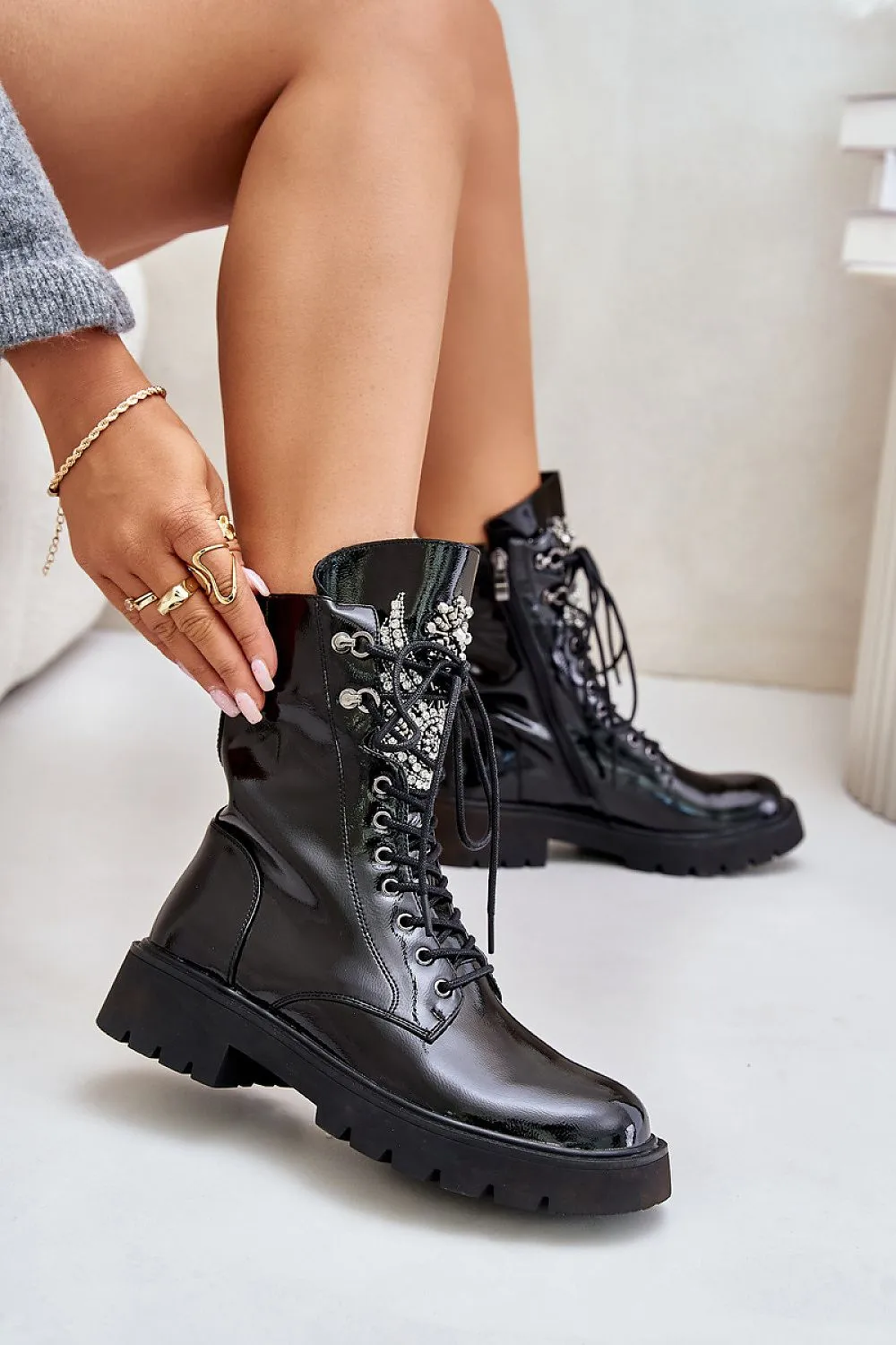 TEEK - Bejeweled Tougue Laced Boots