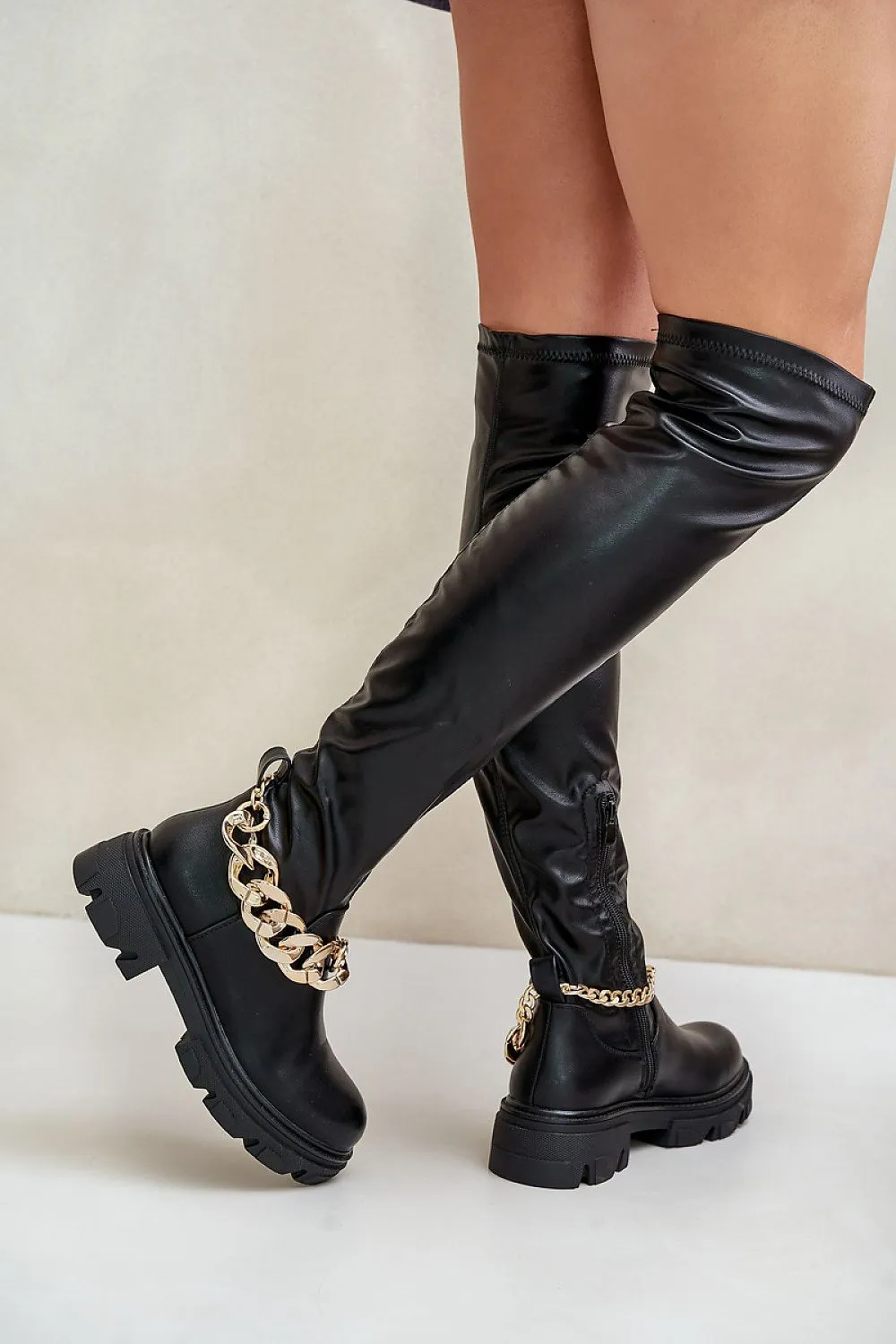 TEEK - Black Thick Anklet Over The Knee Boots