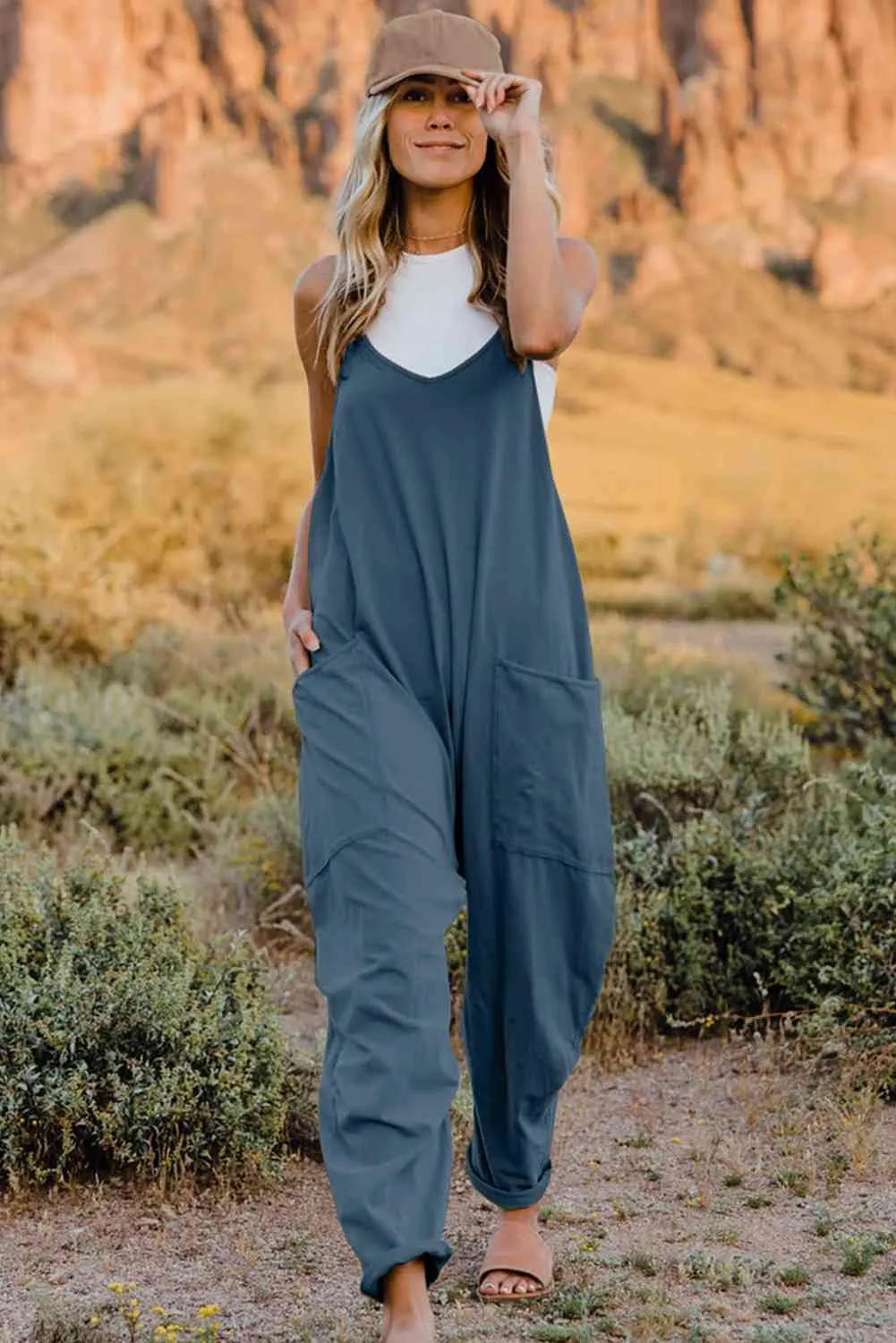 TEEK - Varied Color V-Neck Sleeveless Jumpsuit with Pocket