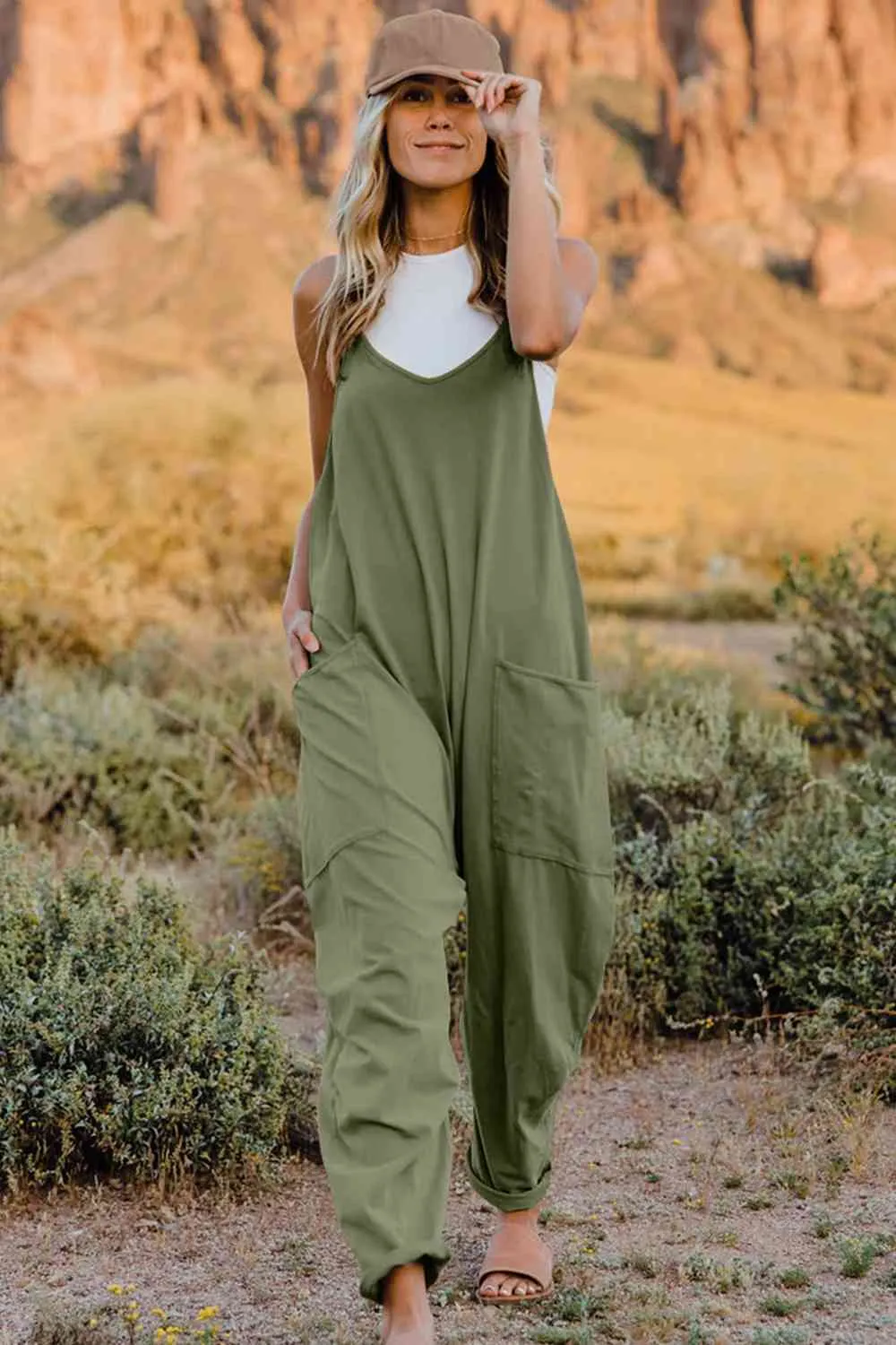 TEEK - Varied Color V-Neck Sleeveless Jumpsuit with Pocket