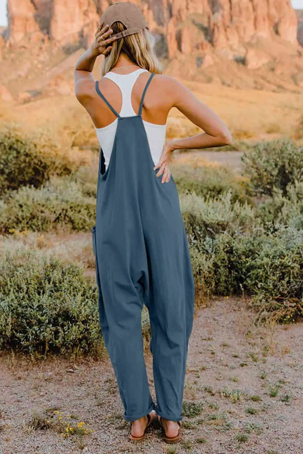 TEEK - Varied Color V-Neck Sleeveless Jumpsuit with Pocket