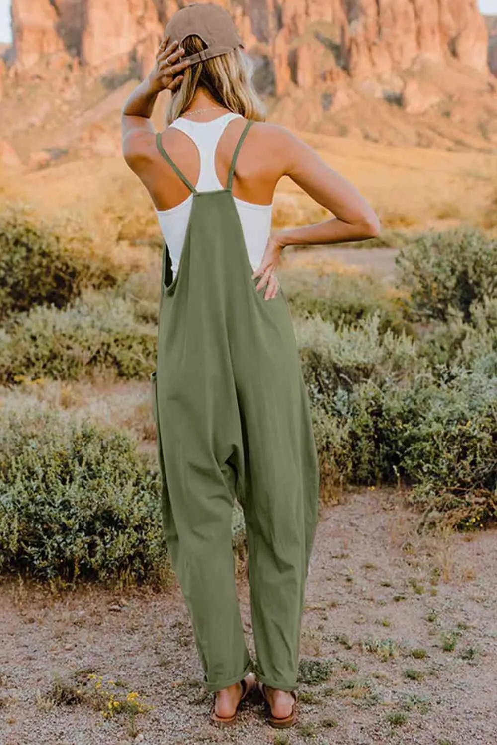 TEEK - Varied Color V-Neck Sleeveless Jumpsuit with Pocket