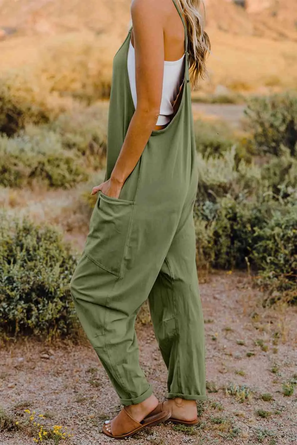 TEEK - Varied Color V-Neck Sleeveless Jumpsuit with Pocket