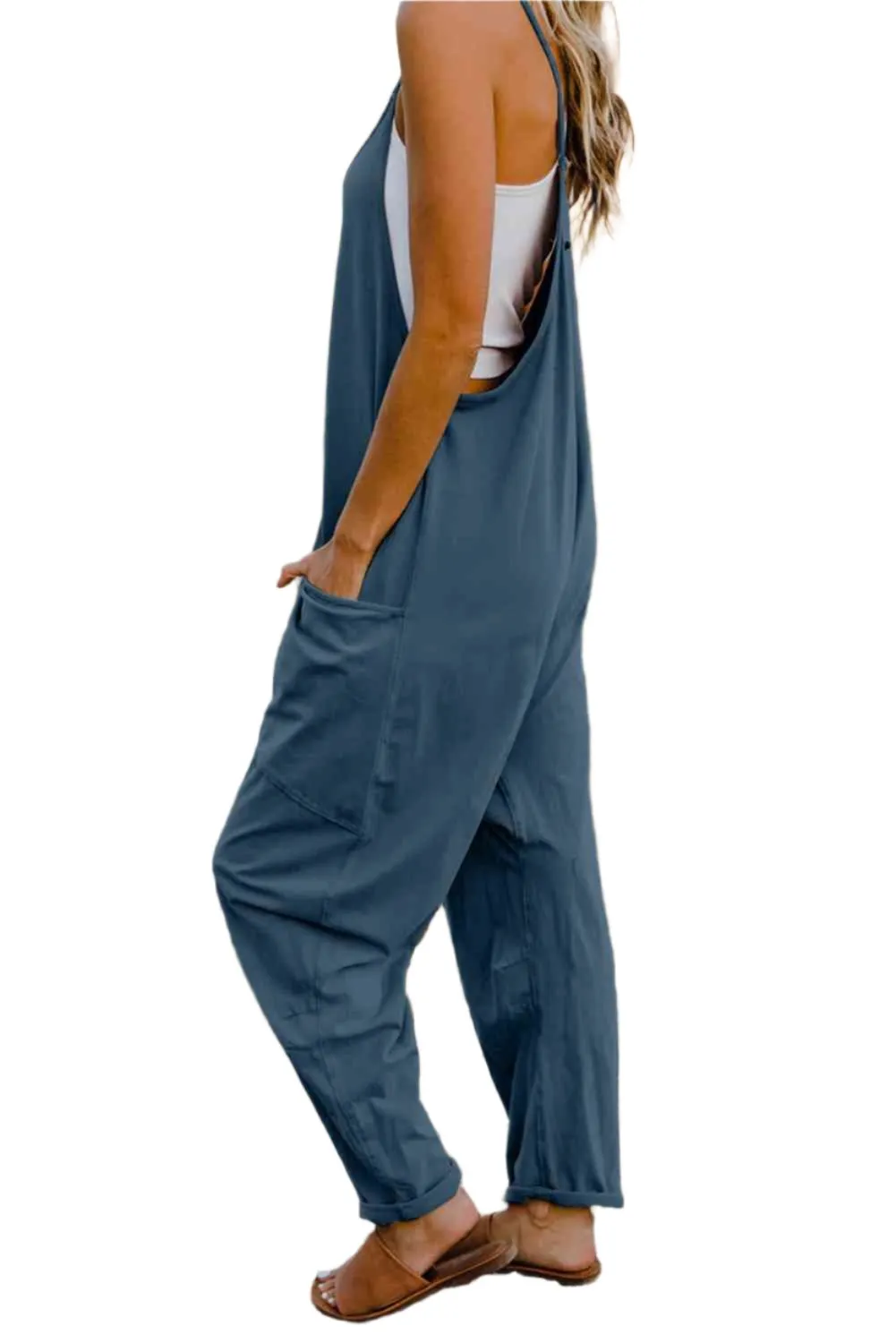 TEEK - Varied Color V-Neck Sleeveless Jumpsuit with Pocket