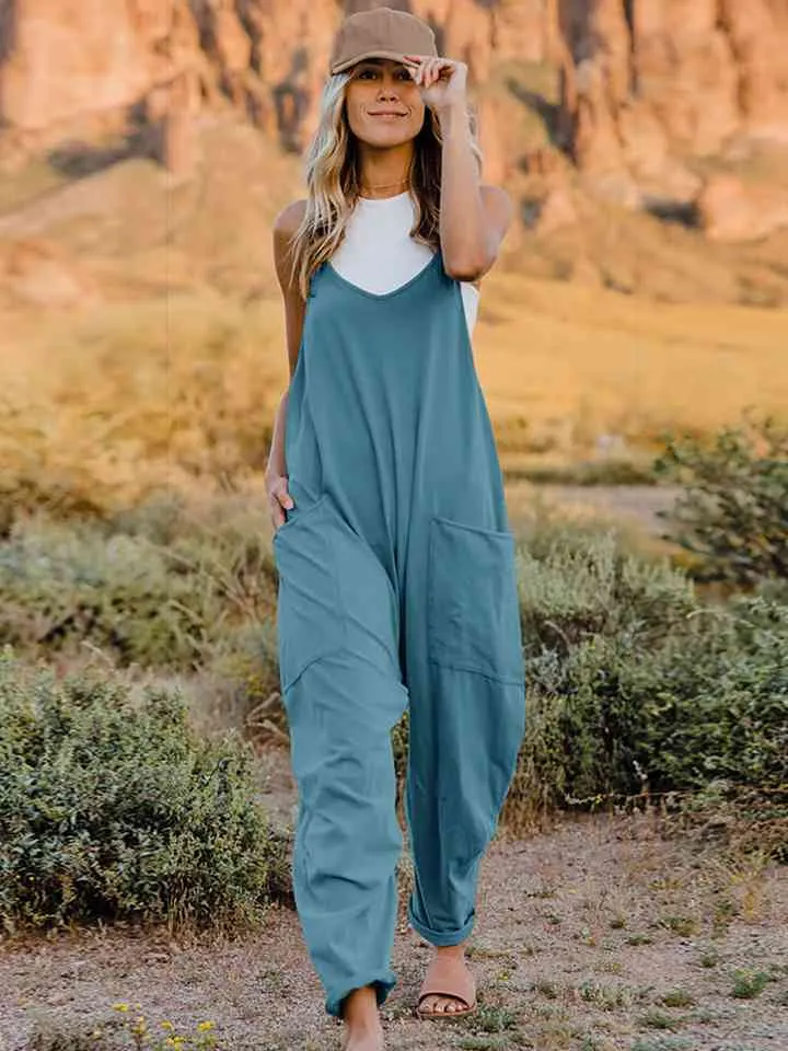 TEEK - Varied Color V-Neck Sleeveless Jumpsuit with Pocket