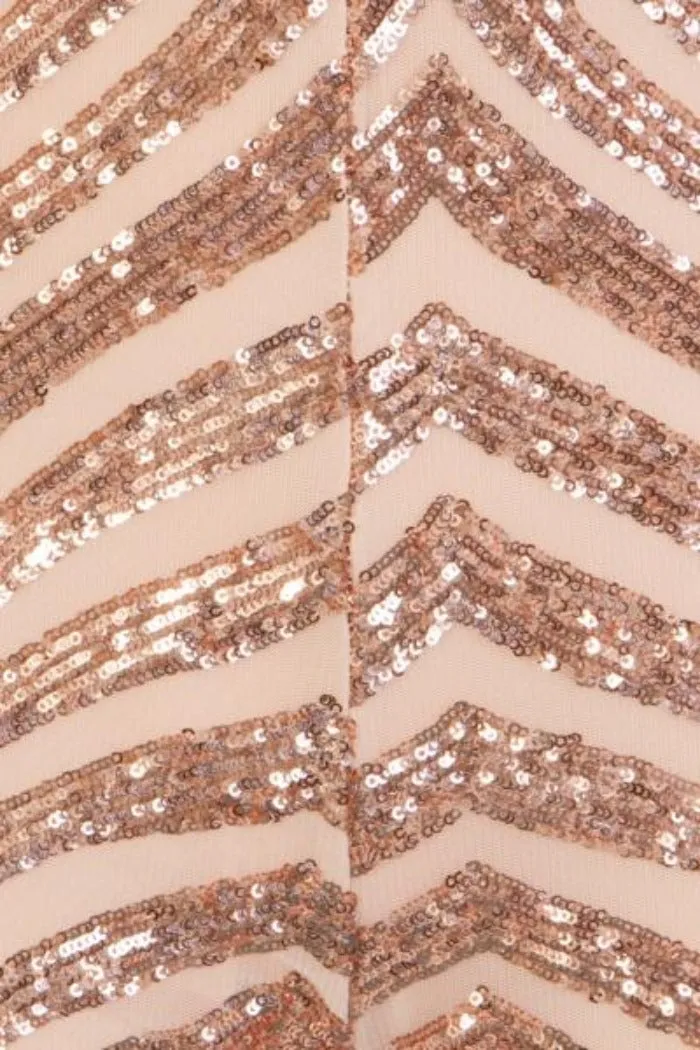 Temptation Rose Gold Plunge Sequin Hourglass Illusion Jumpsuit