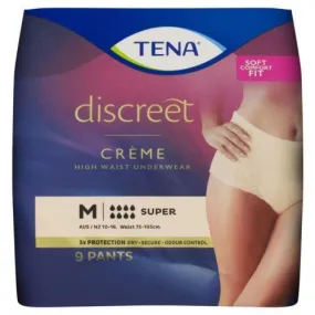 Tena Discreet High Waist Pants, Incontinence Underwear, Creme, Medium, Pack of 9