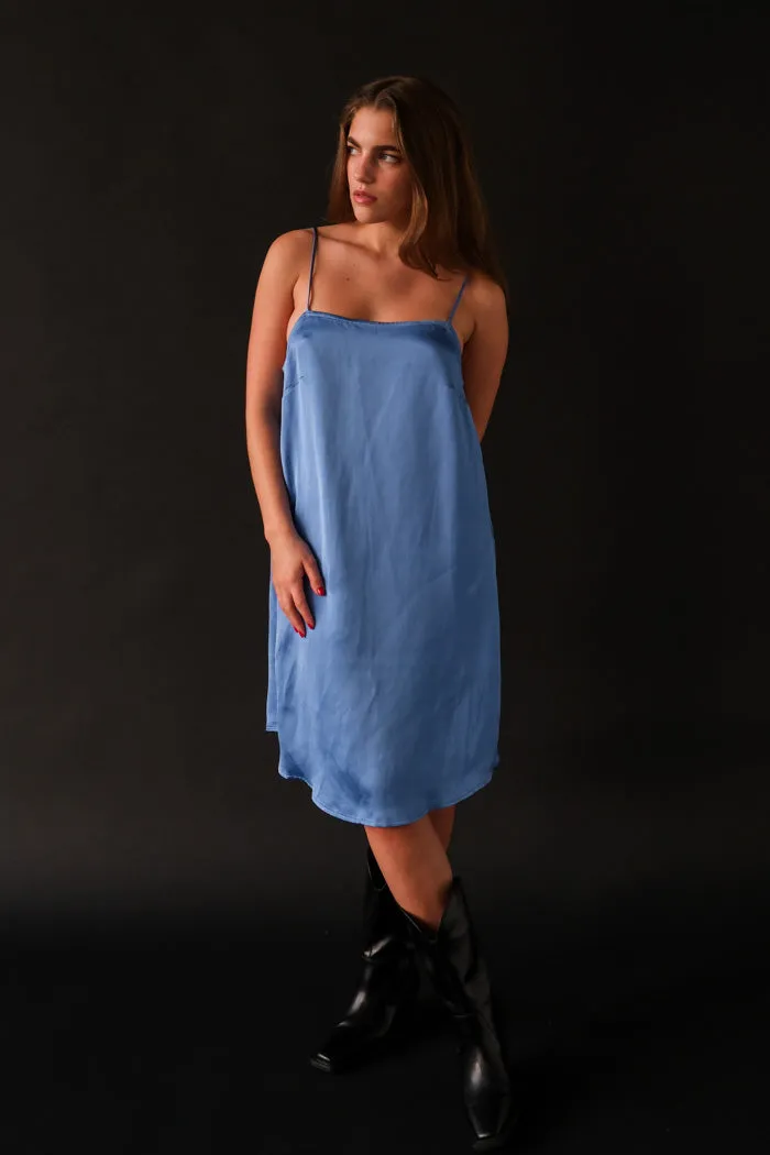 TESSA DRESS BLUE SATIN