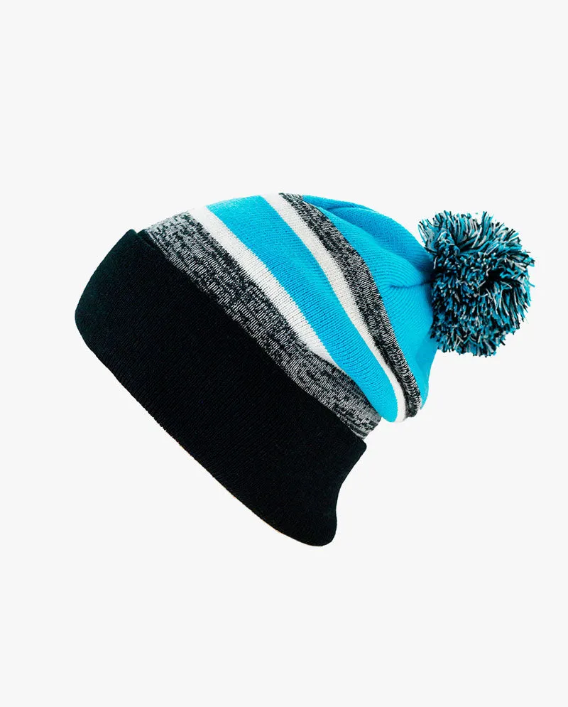 The Hat Depot - Cuffed Pom Pom Stripe Knit Slouch Beanie