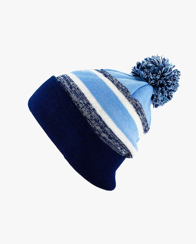 The Hat Depot - Cuffed Pom Pom Stripe Knit Slouch Beanie