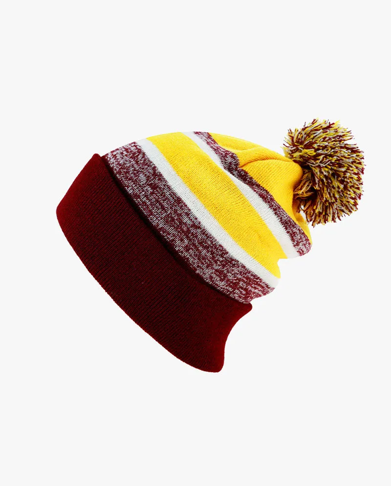 The Hat Depot - Cuffed Pom Pom Stripe Knit Slouch Beanie