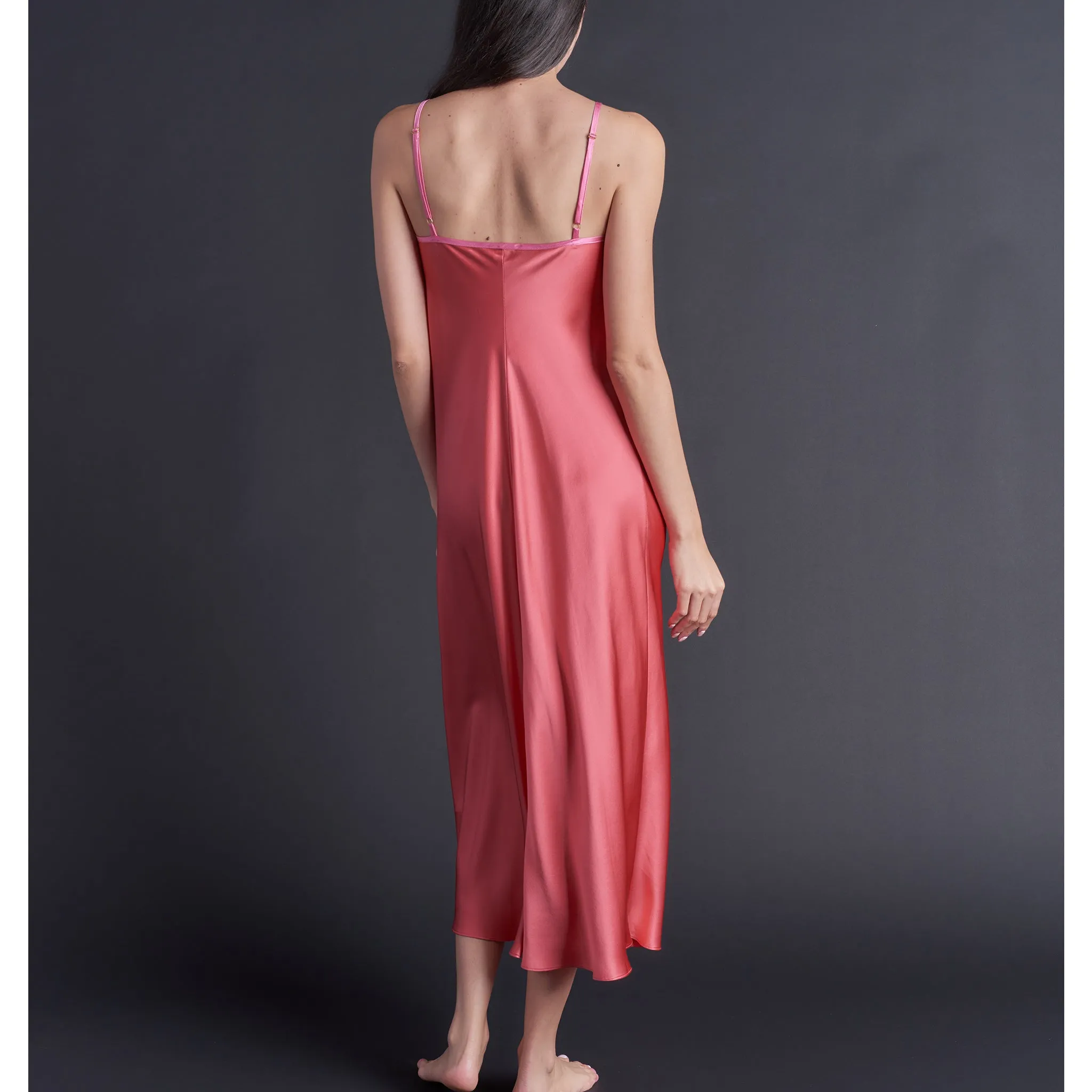 Thea Paneled Slip Dress in Hibiscus Bias Silk Charmeuse