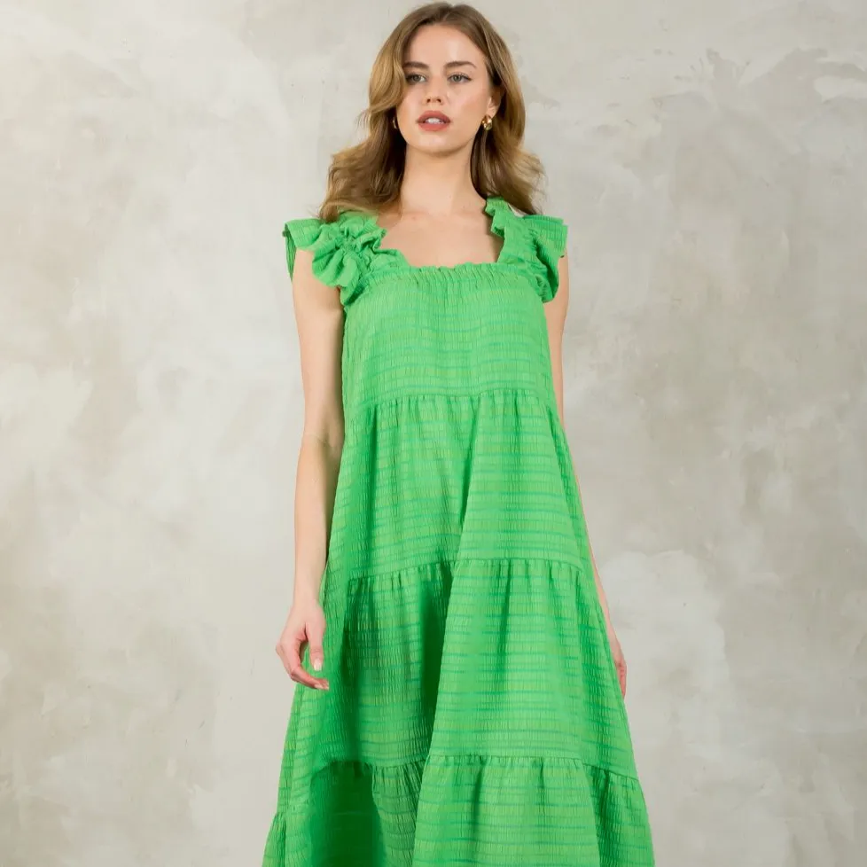 Tiered Texture Maxi Dress- Green