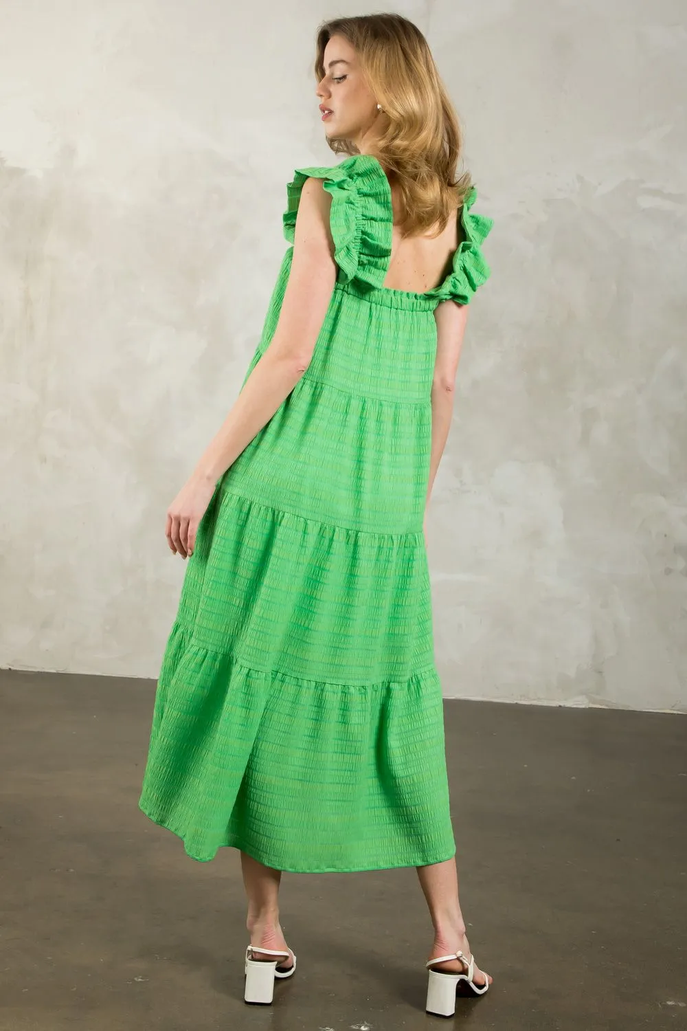 Tiered Texture Maxi Dress- Green