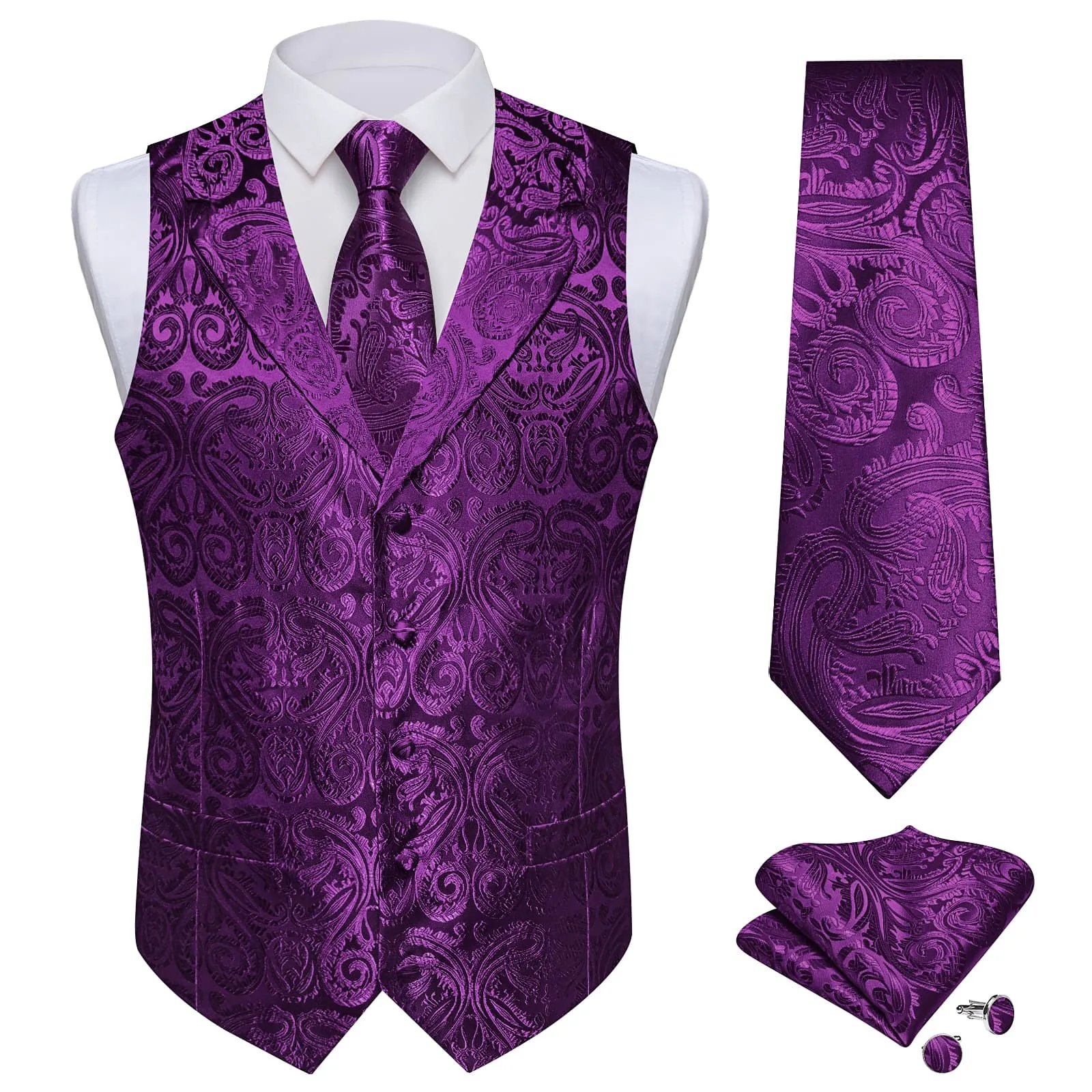 Ties2you Dress Vest Palatinate Purple Paisley Notched Collar Silk Mens Work Vest Tie Set