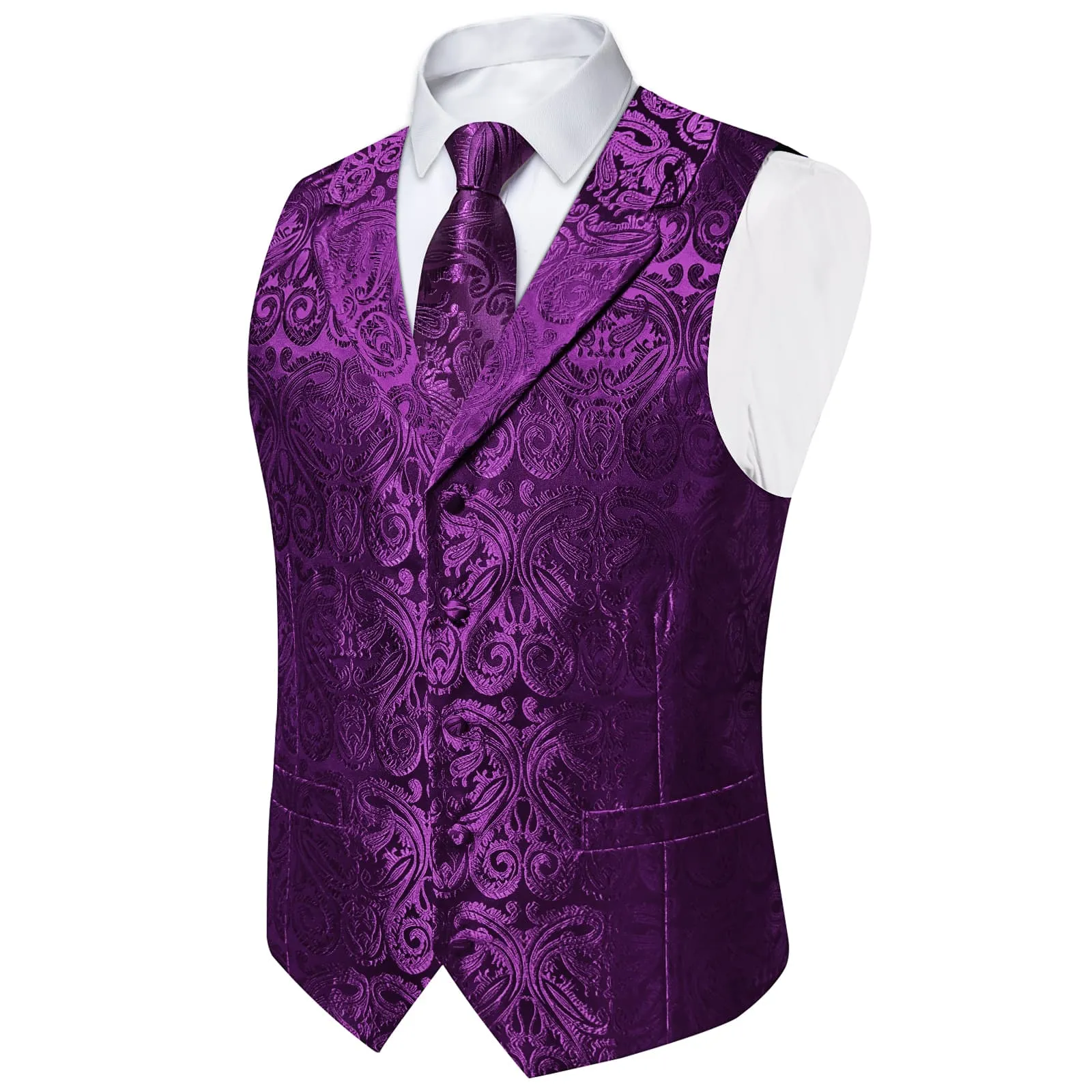 Ties2you Dress Vest Palatinate Purple Paisley Notched Collar Silk Mens Work Vest Tie Set