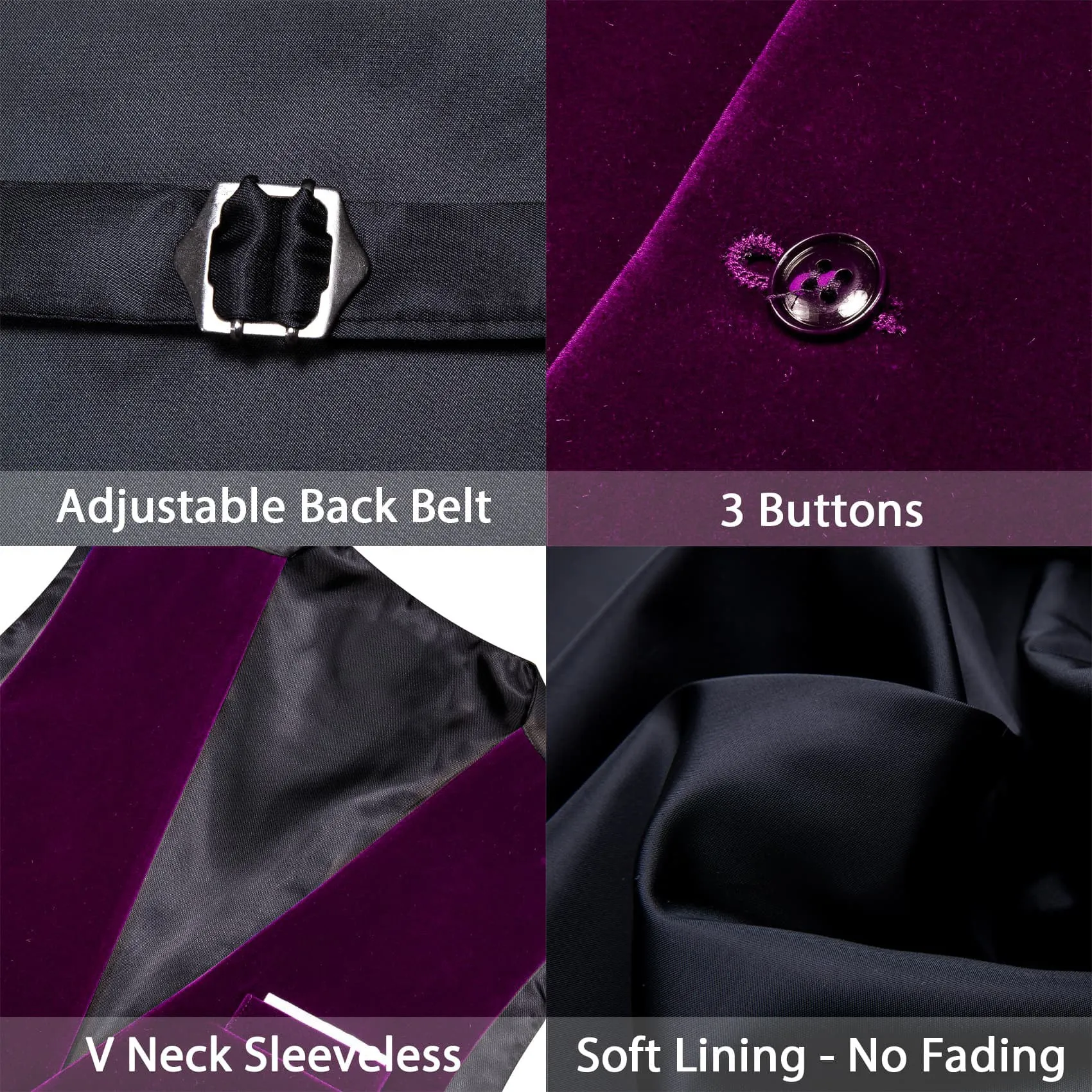 Ties2you Dress Vest Tyrian Purple Solid V-Neck Mens Suede Leather Vest Waistcoat Bow Tie Set