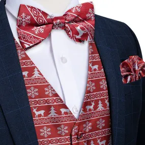 Ties2you Mens Vest Bow Tie Christmas Red White Deer Fashionable Waistcoat Tie Set for Suit