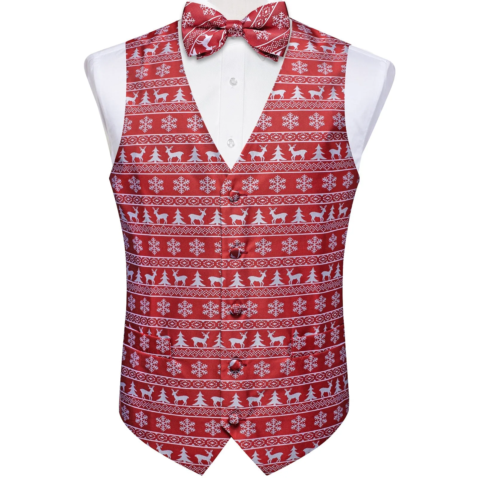 Ties2you Mens Vest Bow Tie Christmas Red White Deer Fashionable Waistcoat Tie Set for Suit