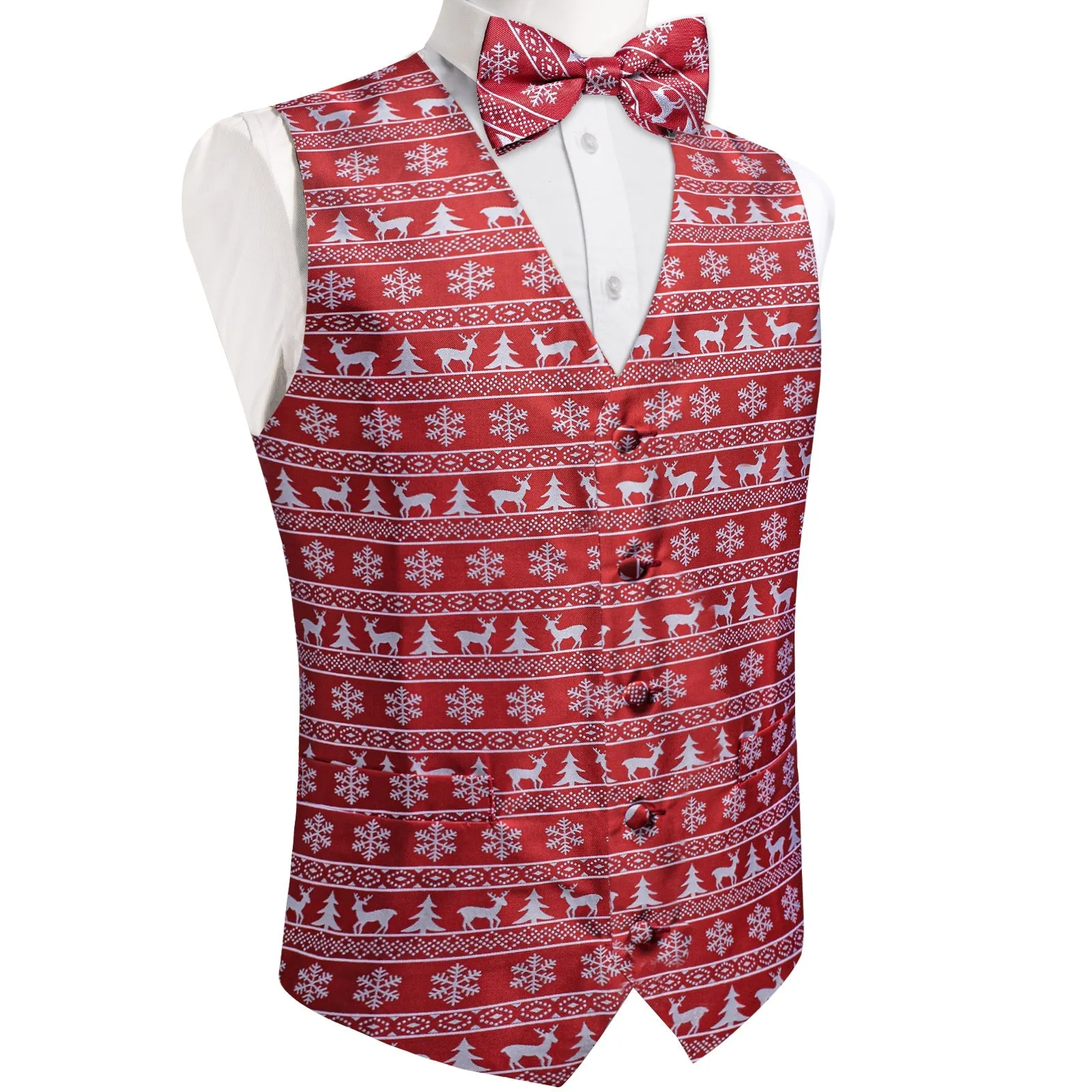 Ties2you Mens Vest Bow Tie Christmas Red White Deer Fashionable Waistcoat Tie Set for Suit