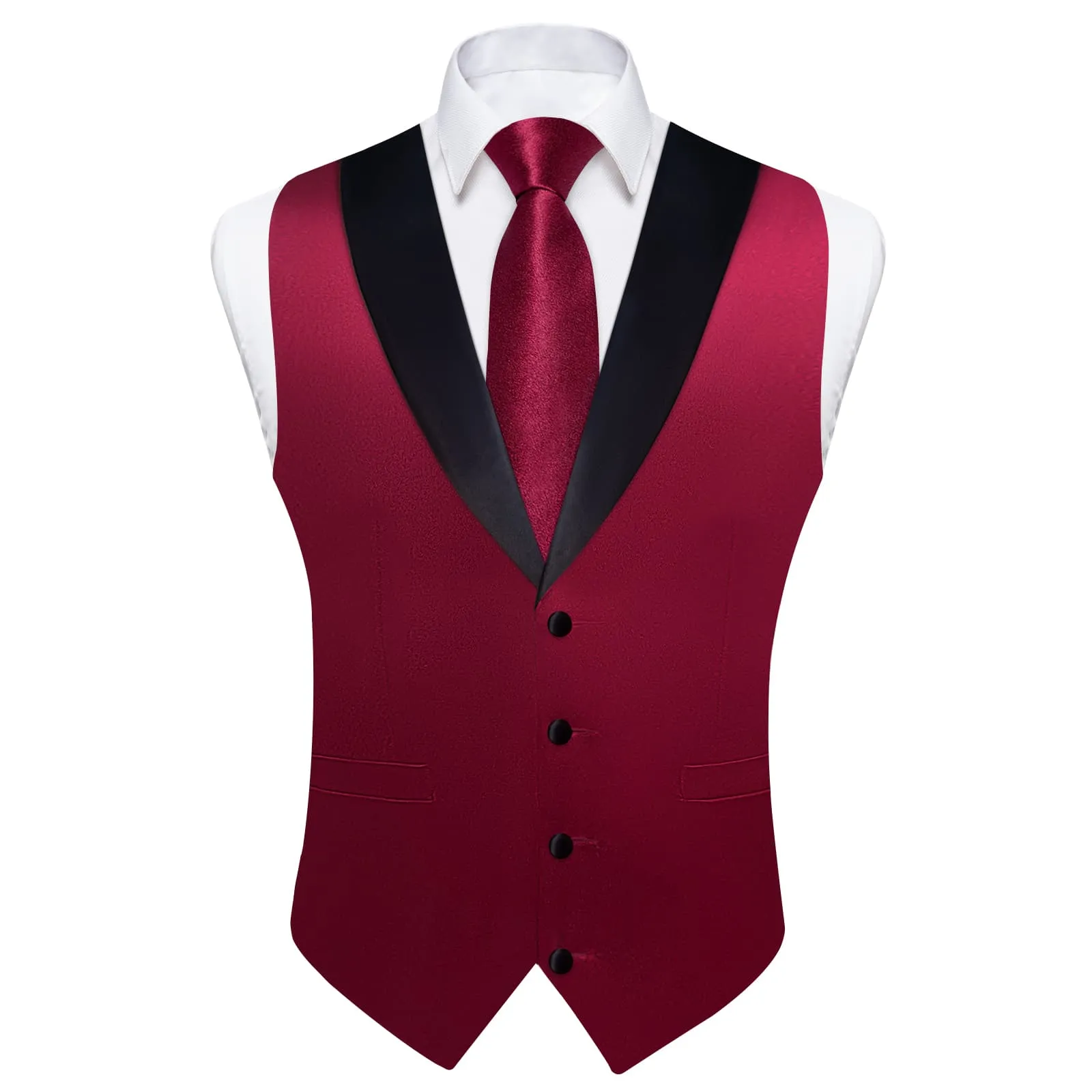 Ties2you Work Vest Shining Dark Scarlet Red Solid Shawl Collar Silk Wedding Mens Vest Tie Set