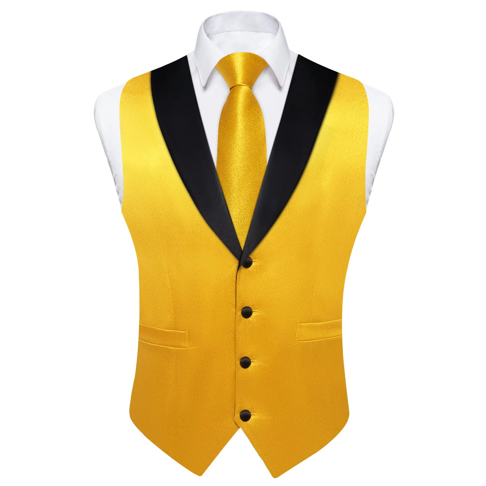 Ties2you Work Vest Shining Sandstorm Yellow Solid Shawl Collar Silk Mens Vest Tie Set for Causal