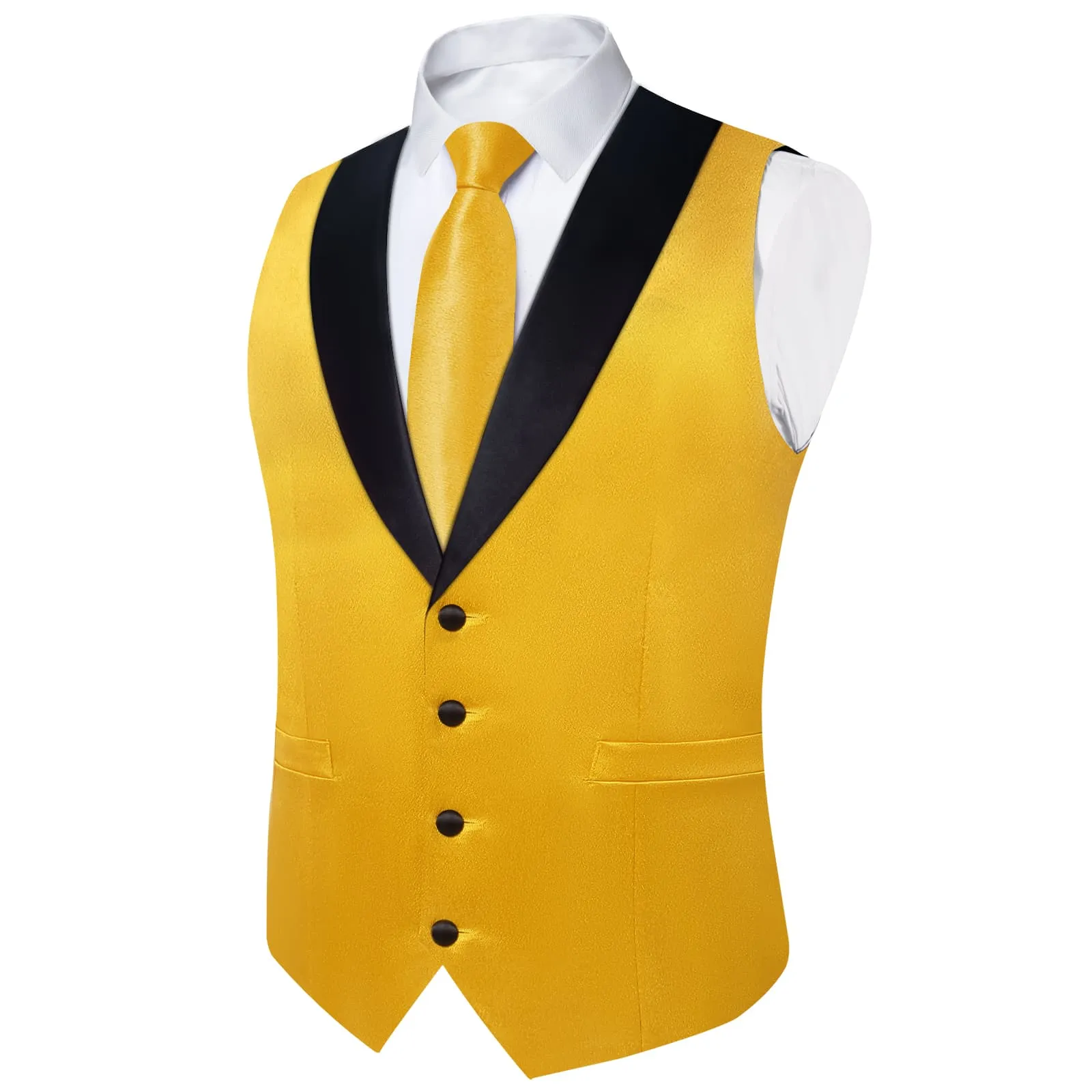 Ties2you Work Vest Shining Sandstorm Yellow Solid Shawl Collar Silk Mens Vest Tie Set for Causal