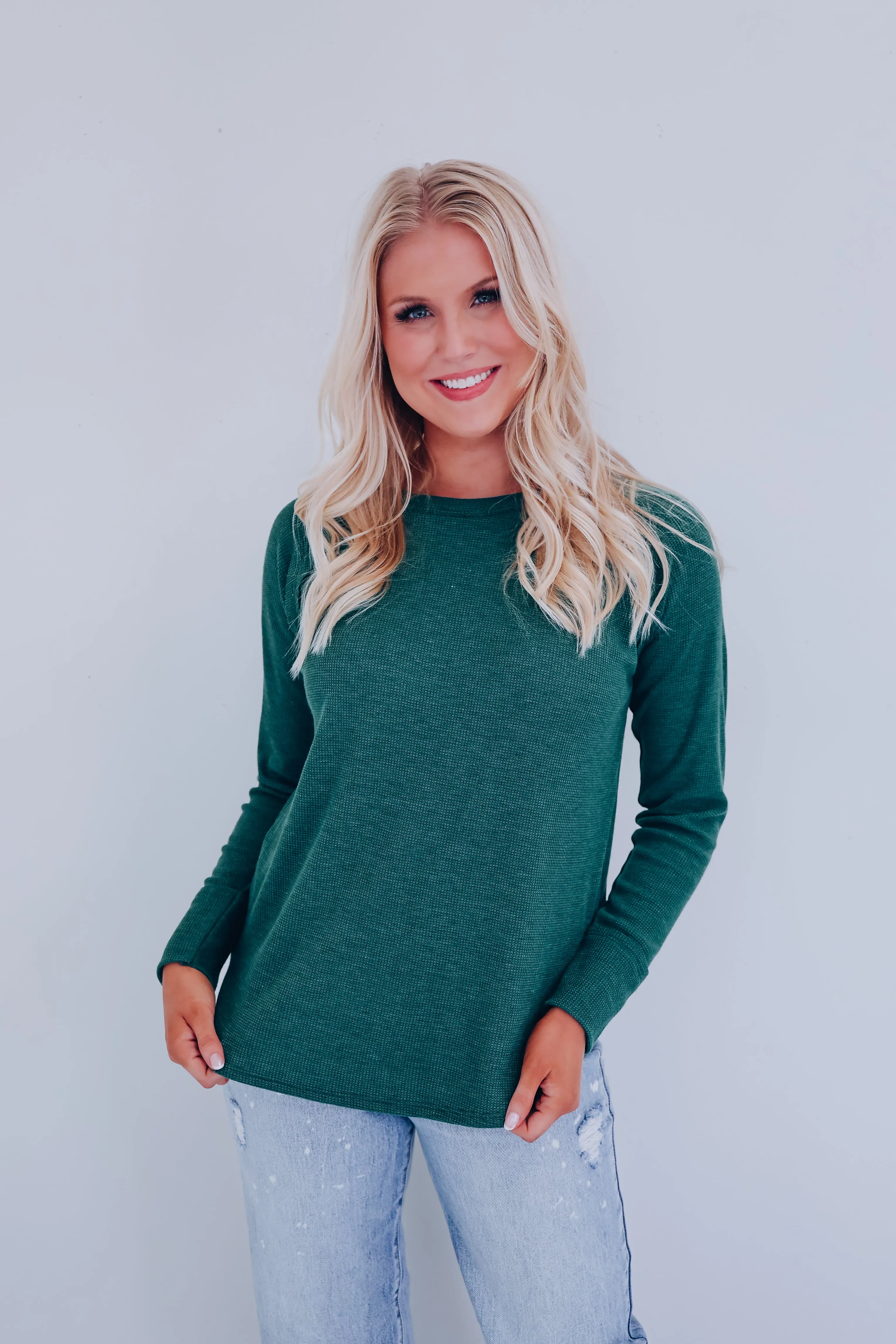 Toni Textured Long Sleeve Top - Green