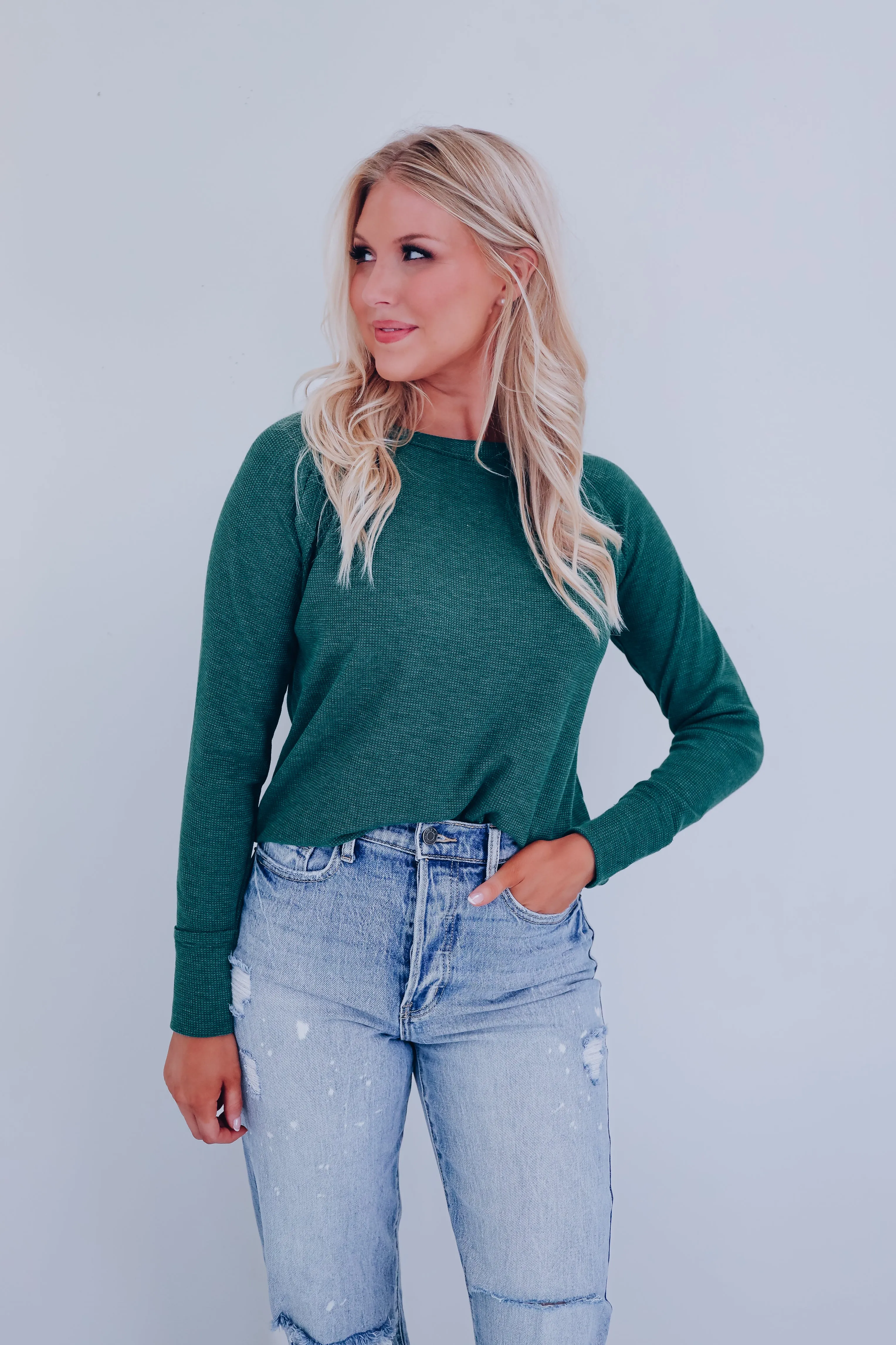 Toni Textured Long Sleeve Top - Green