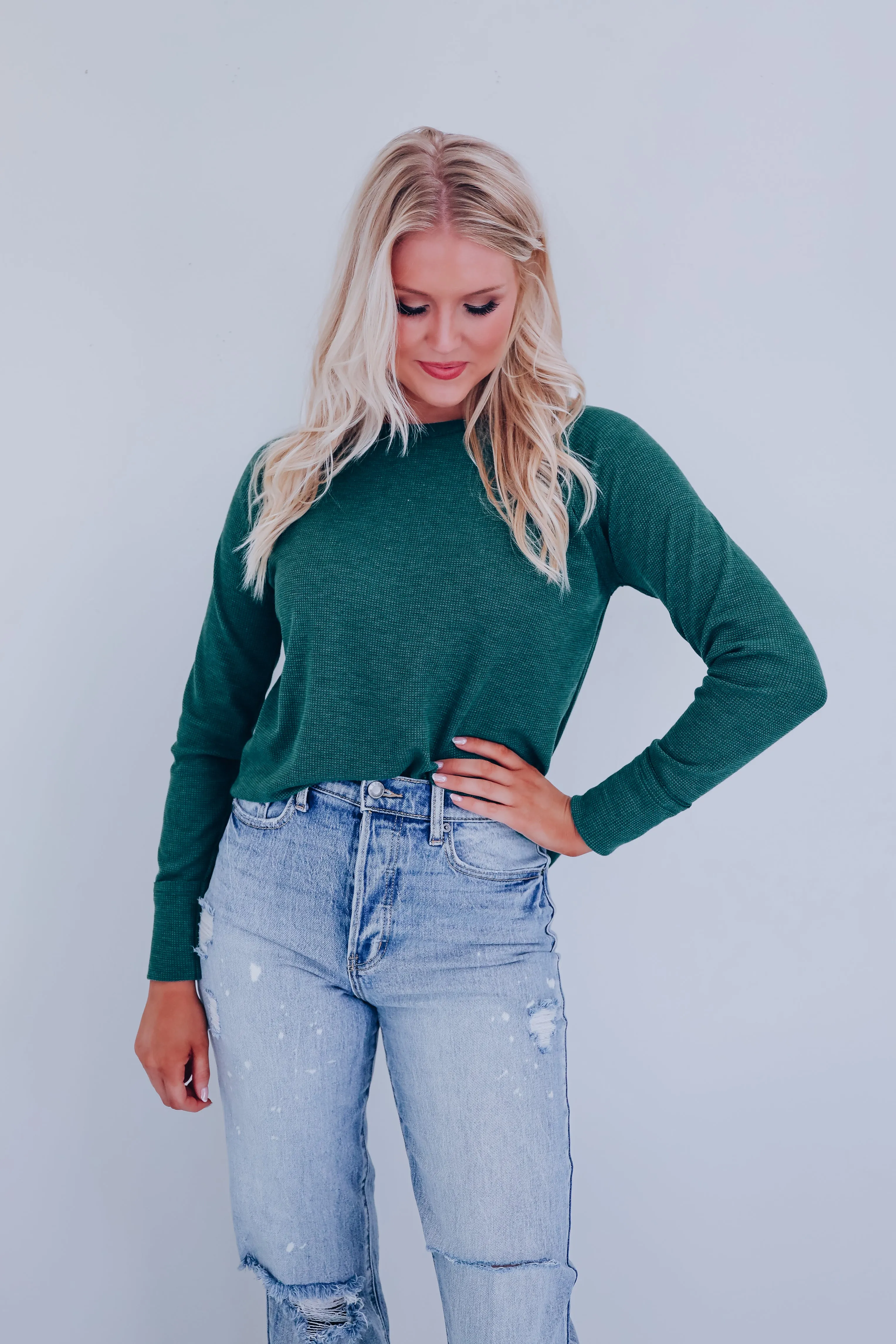 Toni Textured Long Sleeve Top - Green