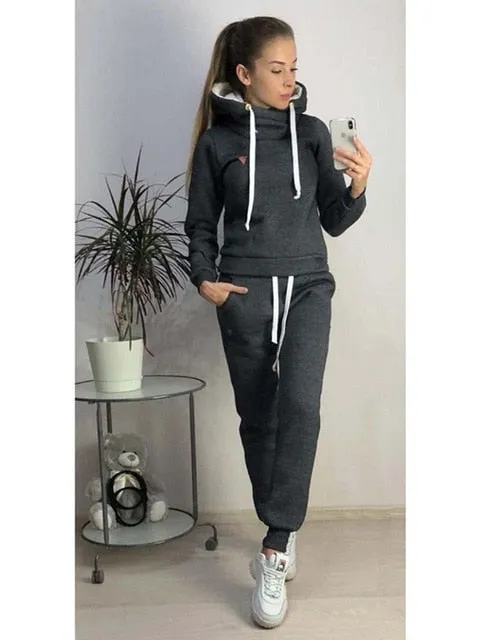 Two Piece Set Tracksuit Women Hoodie Fleece Sweatshirt Top and Pants Jogger Suit Autumn Winter Clothes Chandal Mujer 2 Piezas