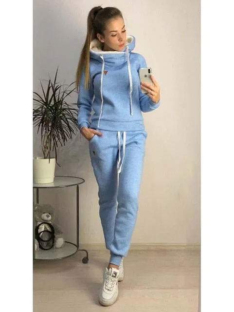 Two Piece Set Tracksuit Women Hoodie Fleece Sweatshirt Top and Pants Jogger Suit Autumn Winter Clothes Chandal Mujer 2 Piezas