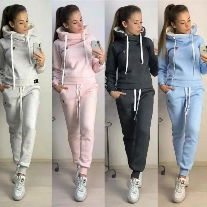 Two Piece Set Tracksuit Women Hoodie Fleece Sweatshirt Top and Pants Jogger Suit Autumn Winter Clothes Chandal Mujer 2 Piezas