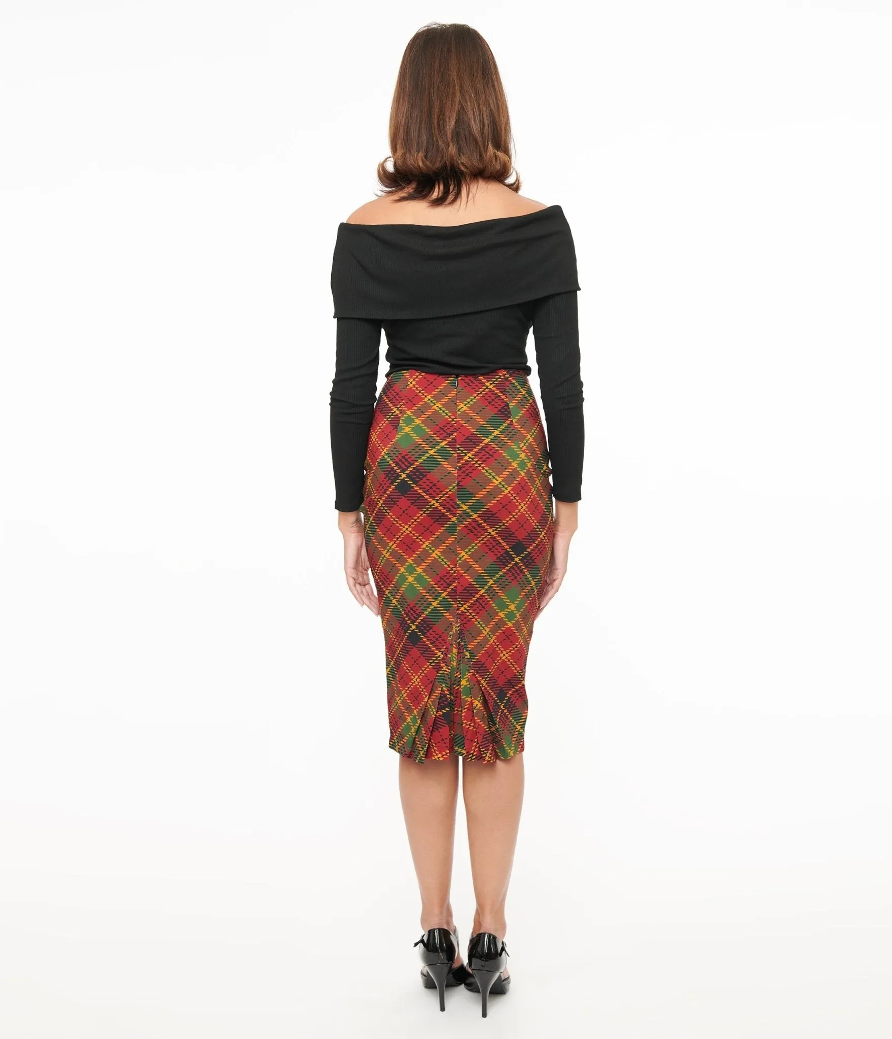 Unique Vintage 1950s Burnt Orange & Green Plaid Tracy Pencil Skirt