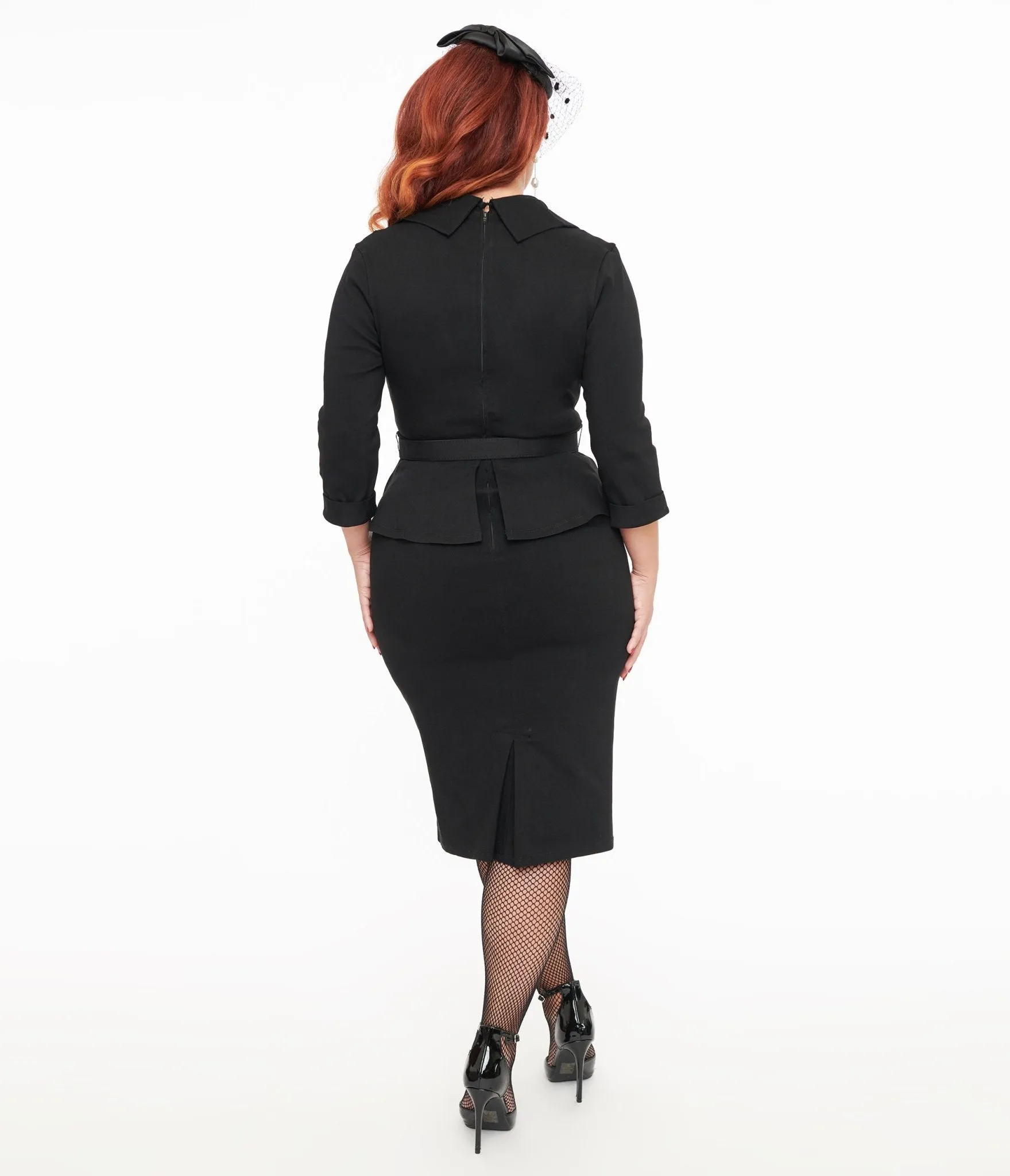 Unique Vintage Black Peplum Cooper Suit Pencil Dress