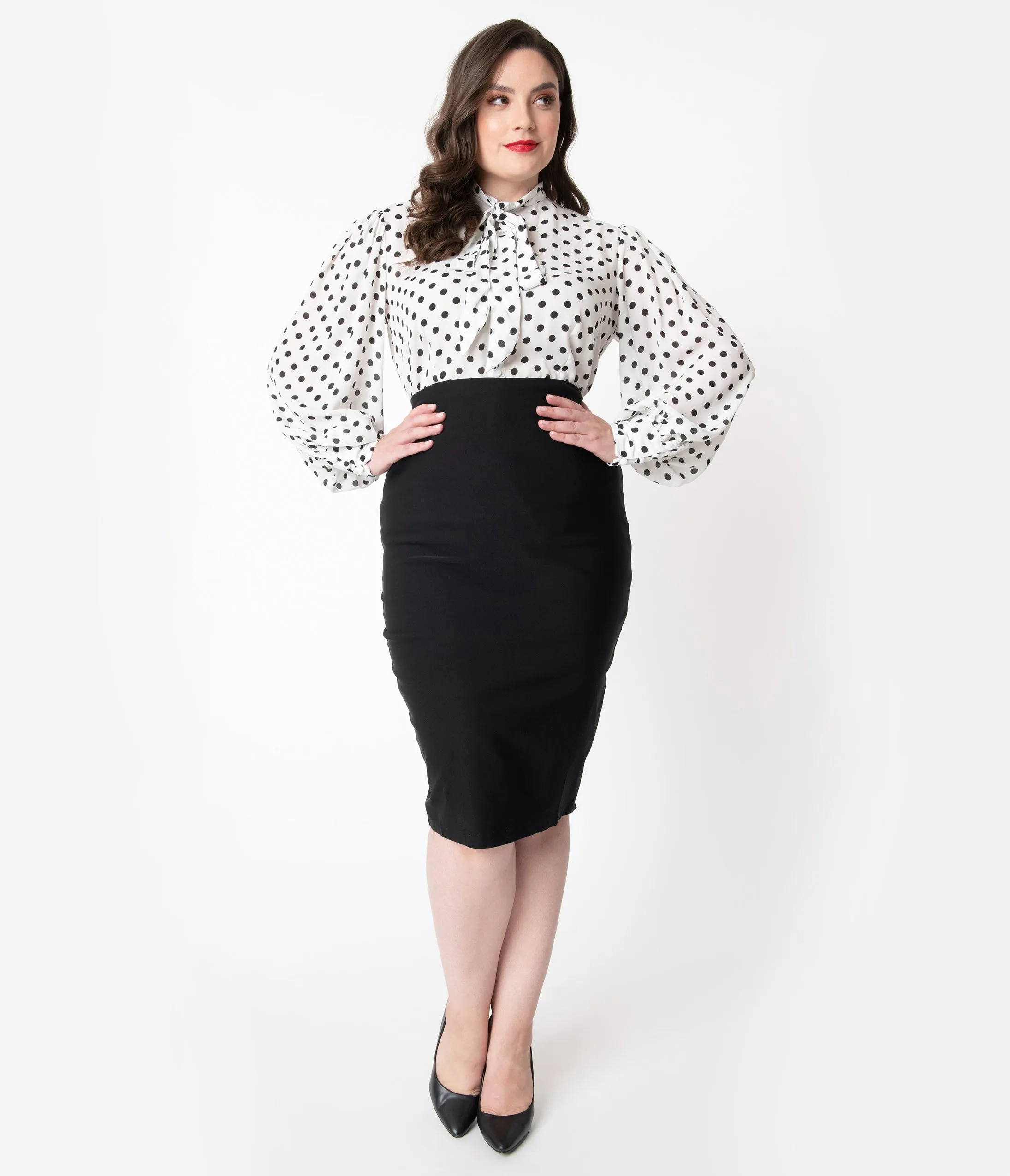 Unique Vintage Plus Size 1950s Black High Waist Tracy Wiggle Skirt