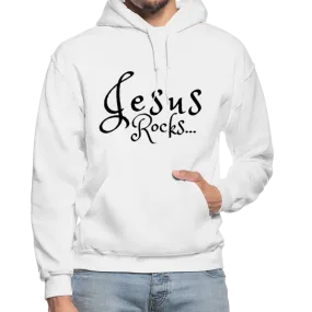 Uniquely You Mens Hoodie - Pullover Hooded Sweatshirt -Black Graphic/Jesus Rocks