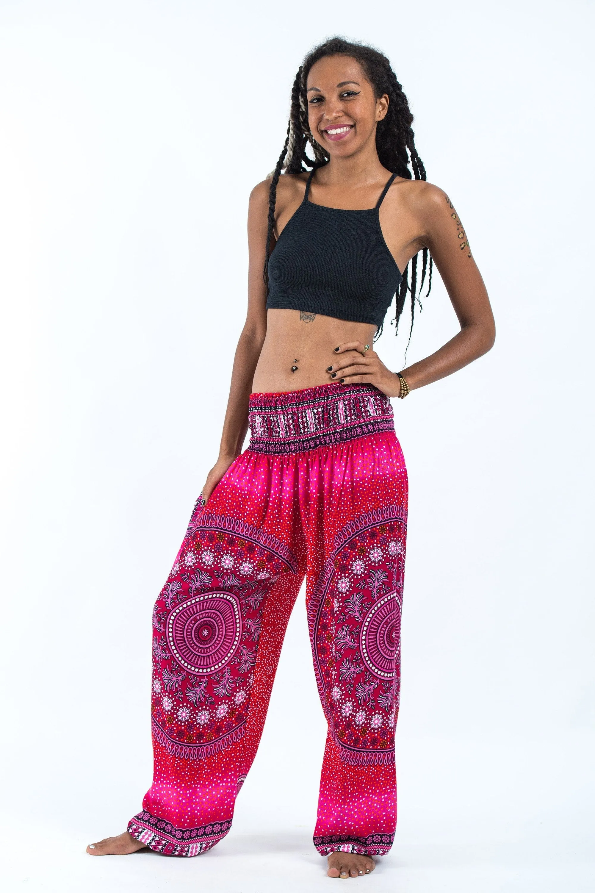 Unisex Tribal Chakras Harem Pants in Pink