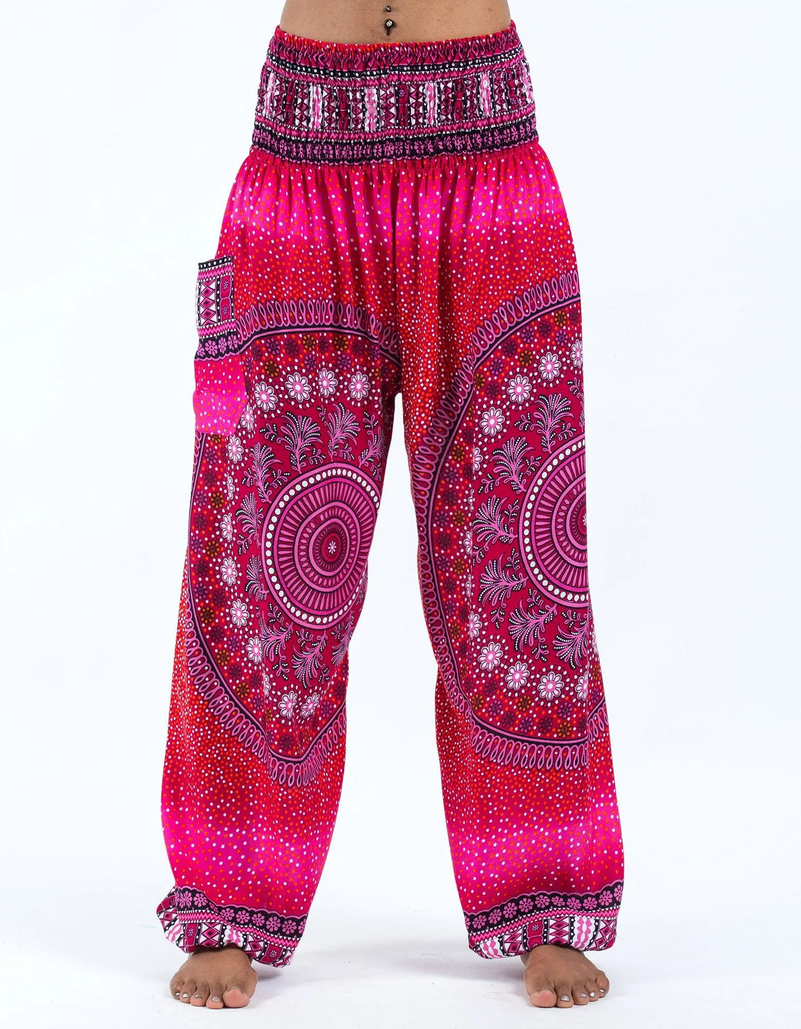 Unisex Tribal Chakras Harem Pants in Pink