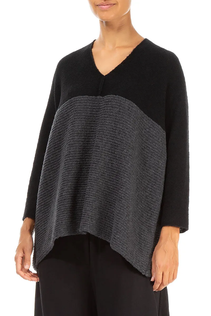 V-Neck Black & Dark Grey Wool Sweater